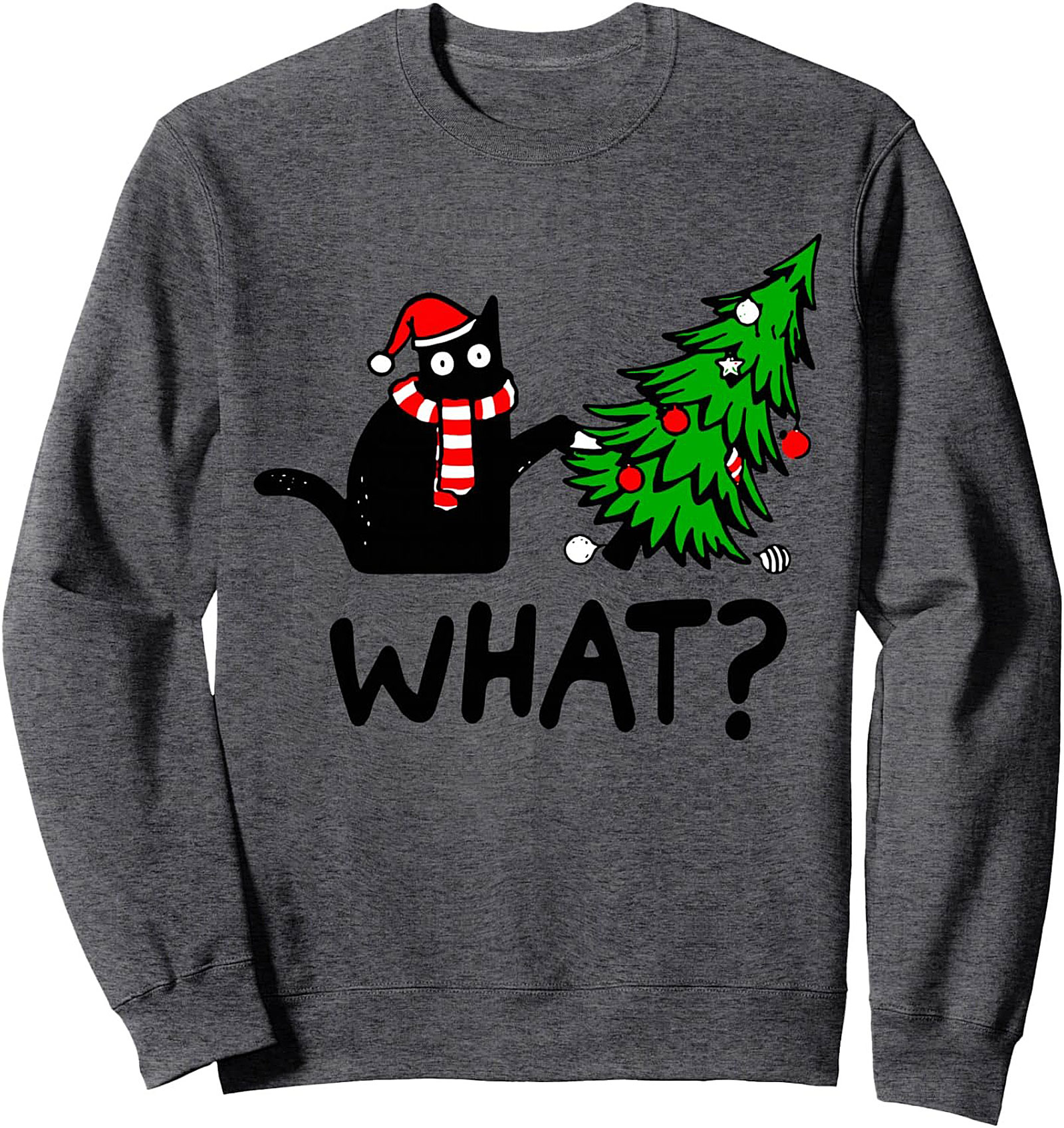 Funny Christmas Cat Crewneck Sweatshirt Holiday Pullover