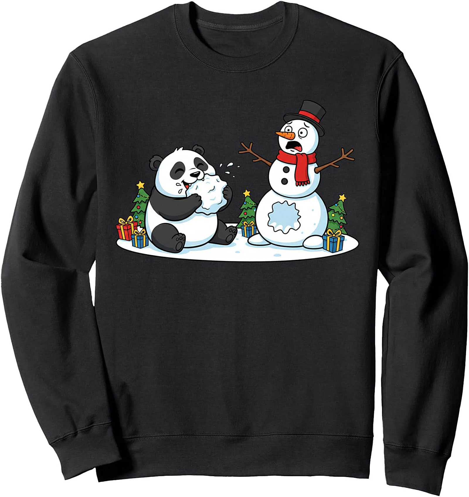 Funny Christmas Panda Crewneck Sweatshirt Snowman Eater