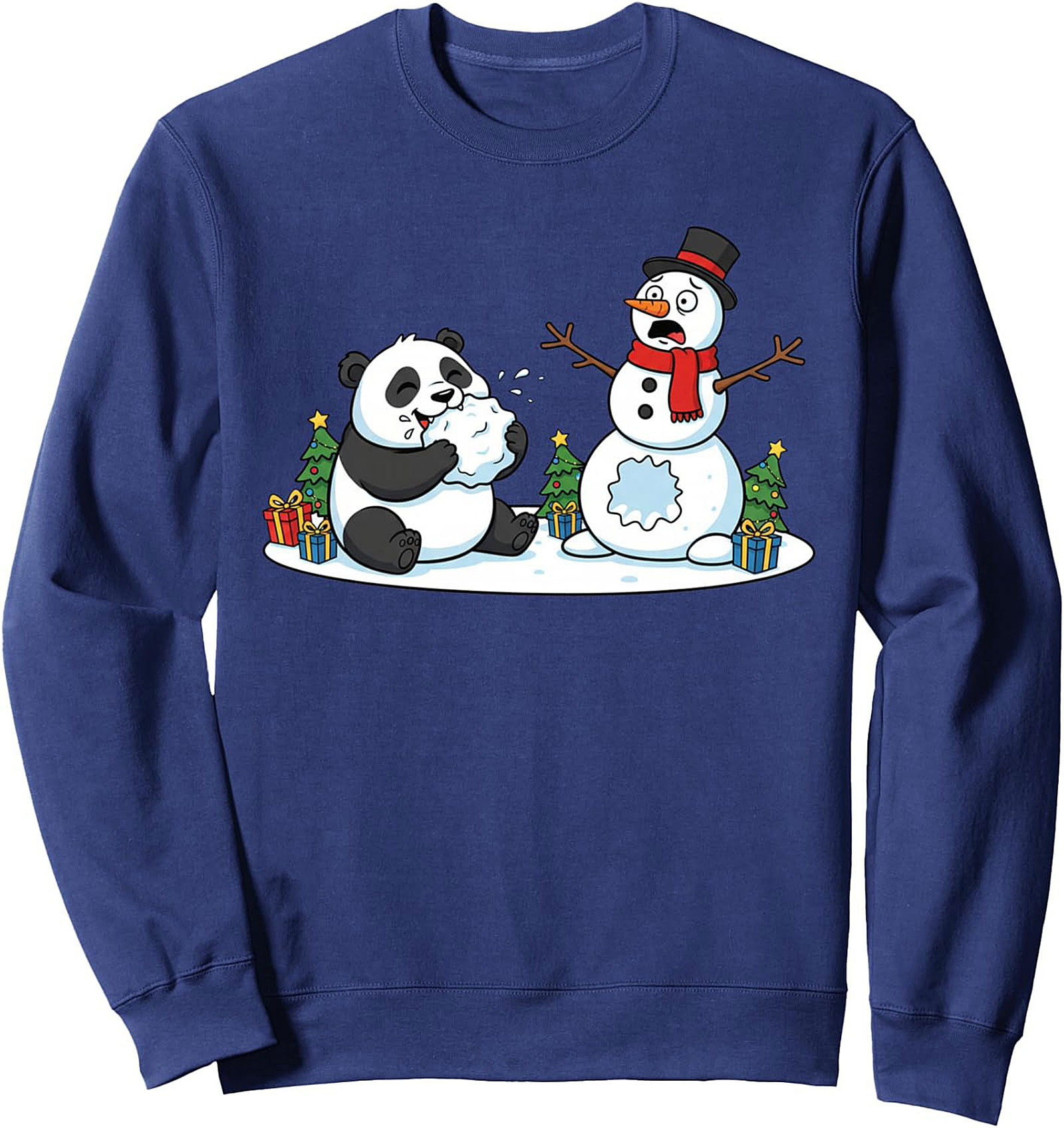 Funny Christmas Panda Crewneck Sweatshirt Snowman Eater