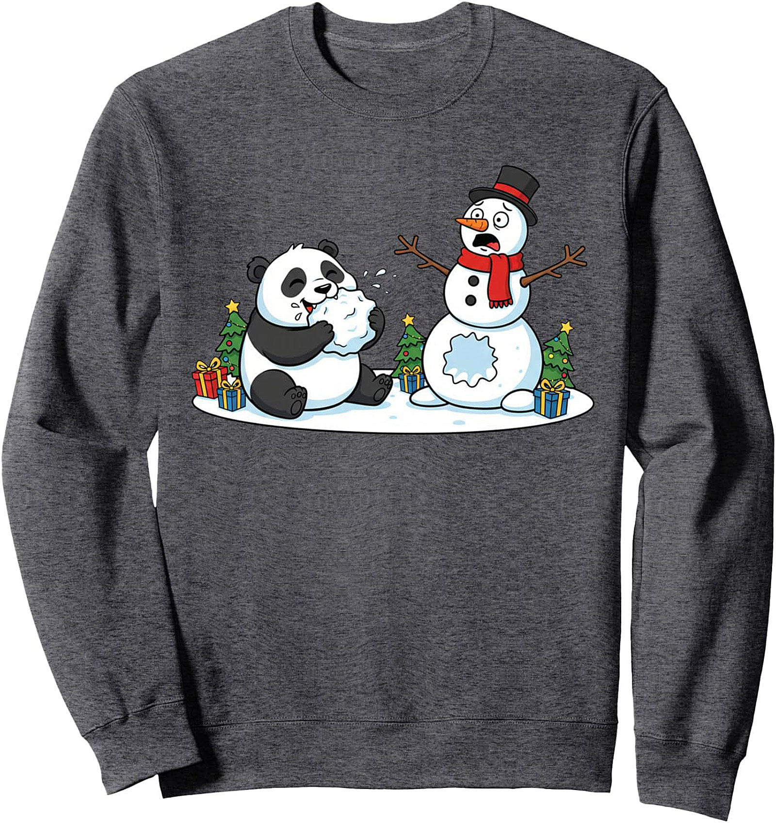 Funny Christmas Panda Crewneck Sweatshirt Snowman Eater