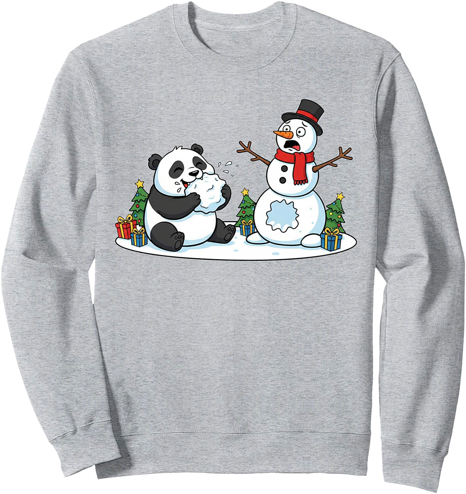 Funny Christmas Panda Crewneck Sweatshirt Snowman Eater