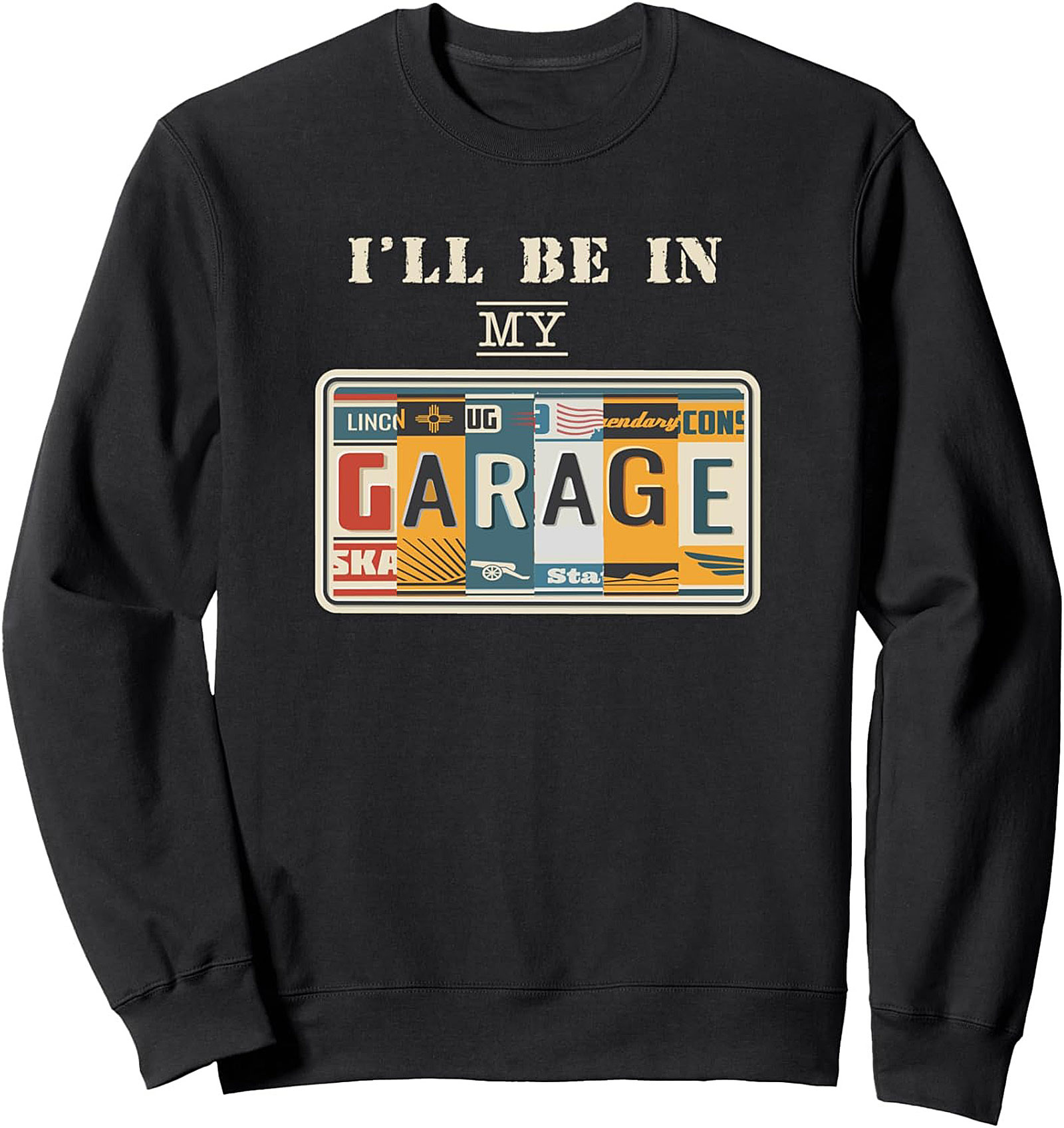 Garage Mechanic Crewneck Sweatshirt License Plate Design