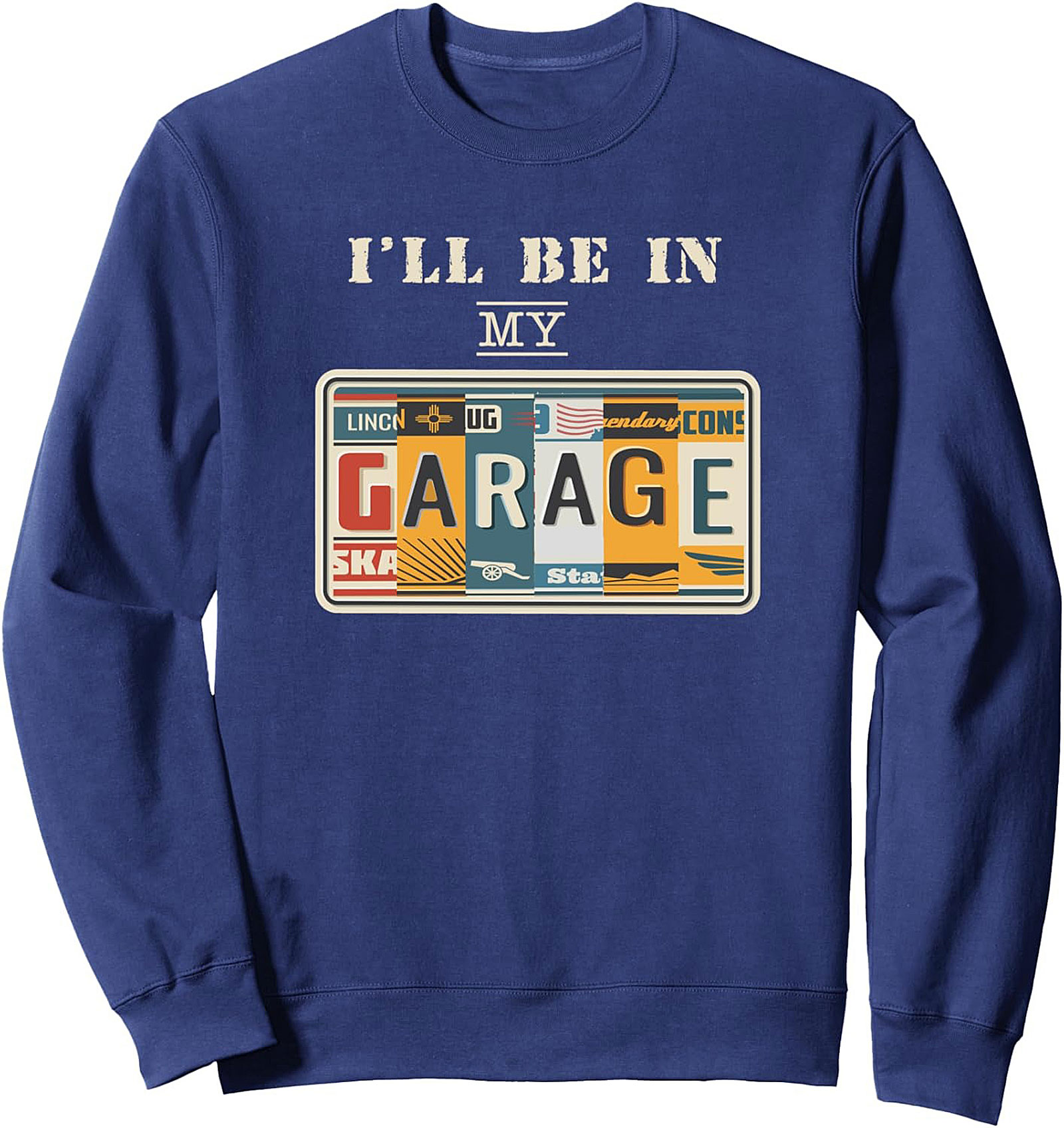 Garage Mechanic Crewneck Sweatshirt License Plate Design