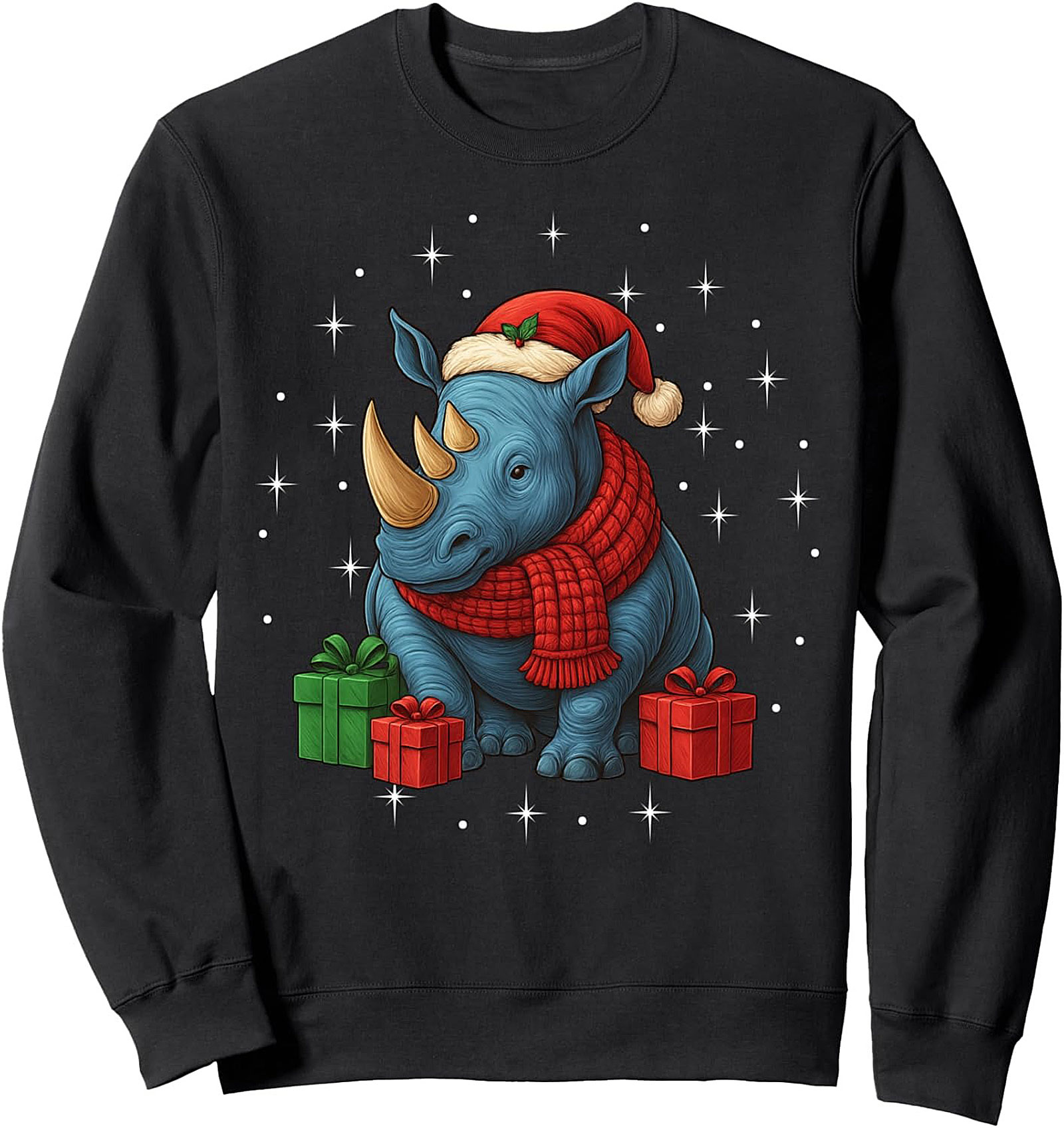 Festive Christmas Rhino Graphic Sweatshirt  Crewneck