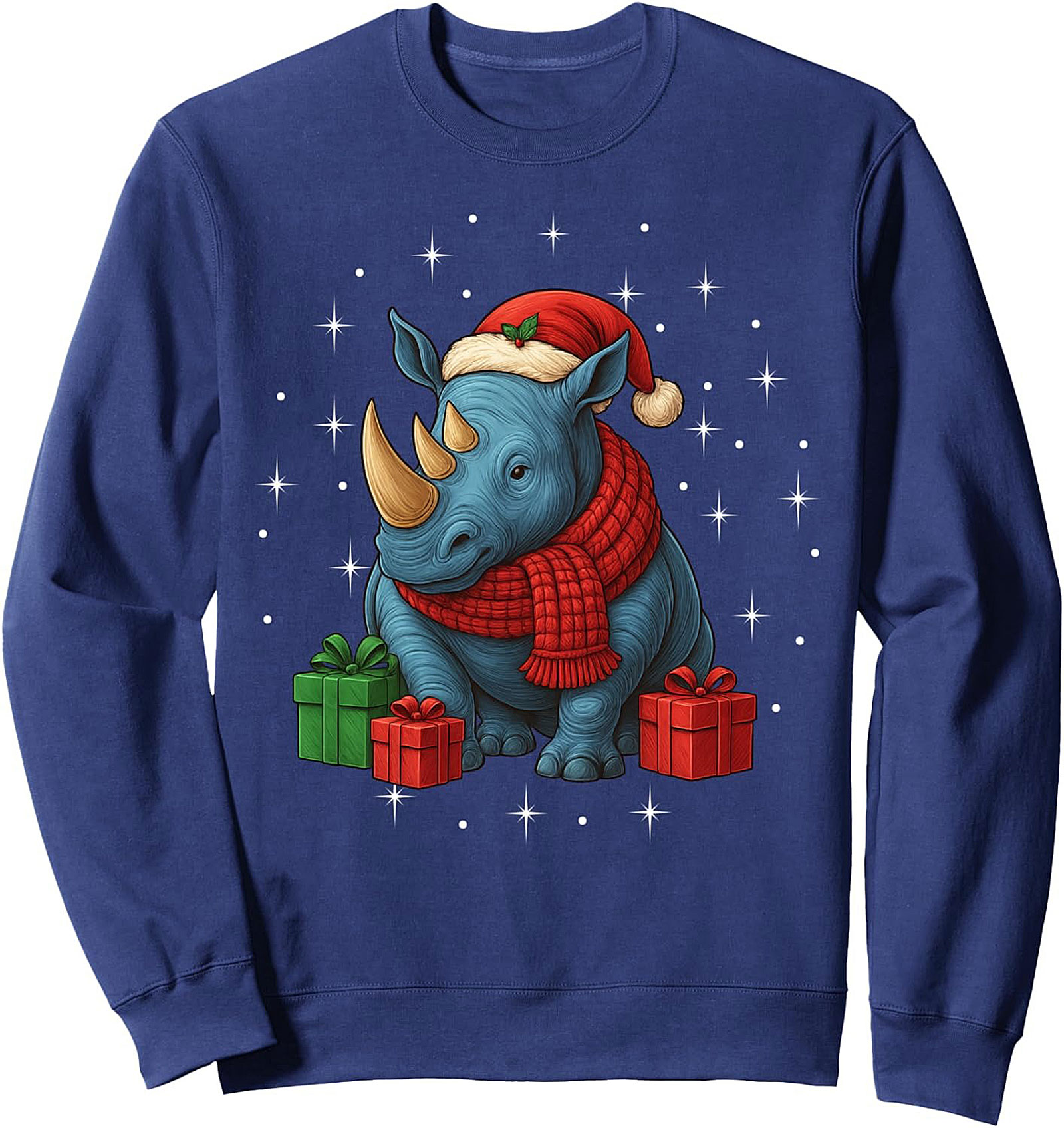 Festive Christmas Rhino Graphic Sweatshirt  Crewneck