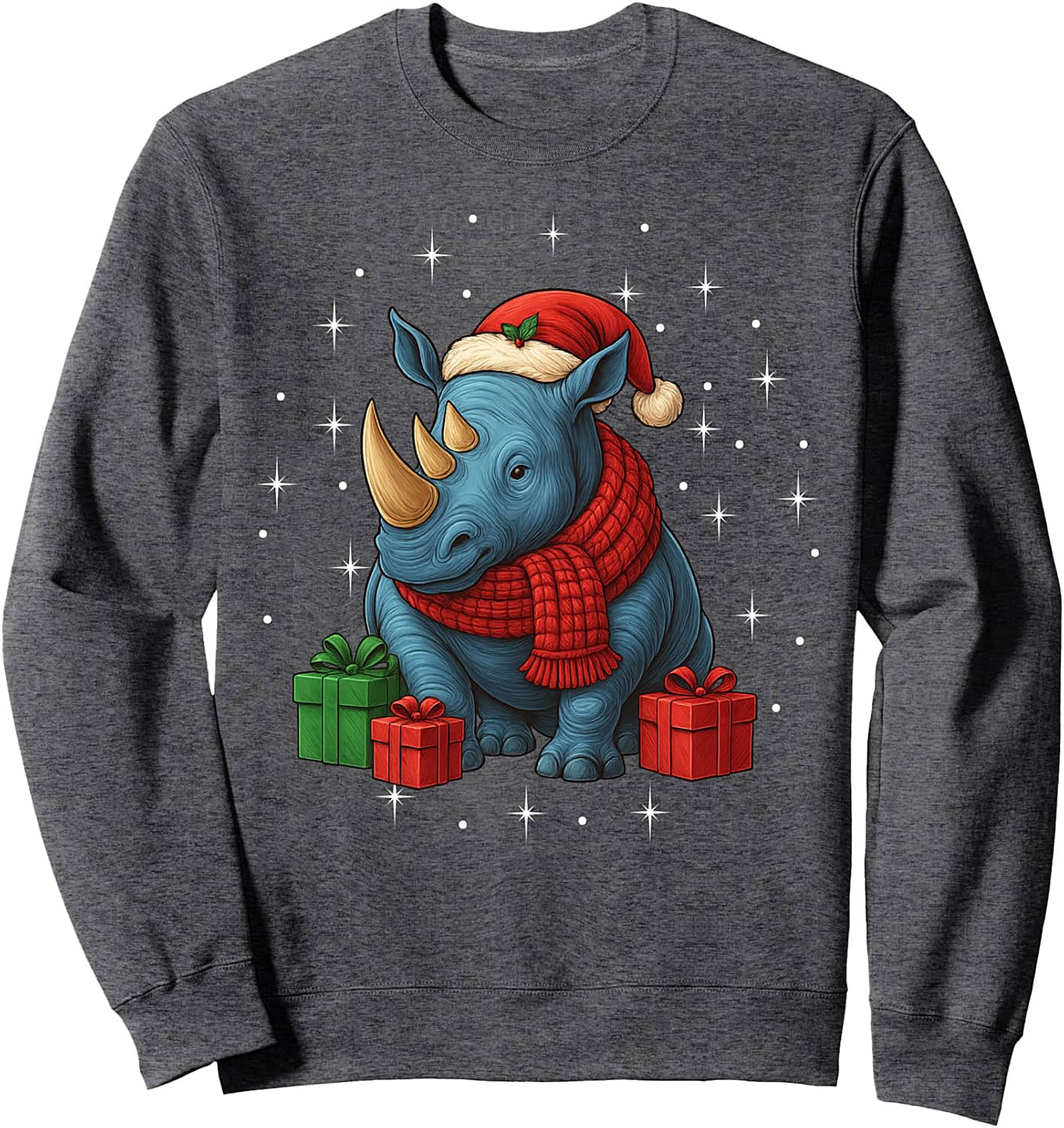 Festive Christmas Rhino Graphic Sweatshirt  Crewneck