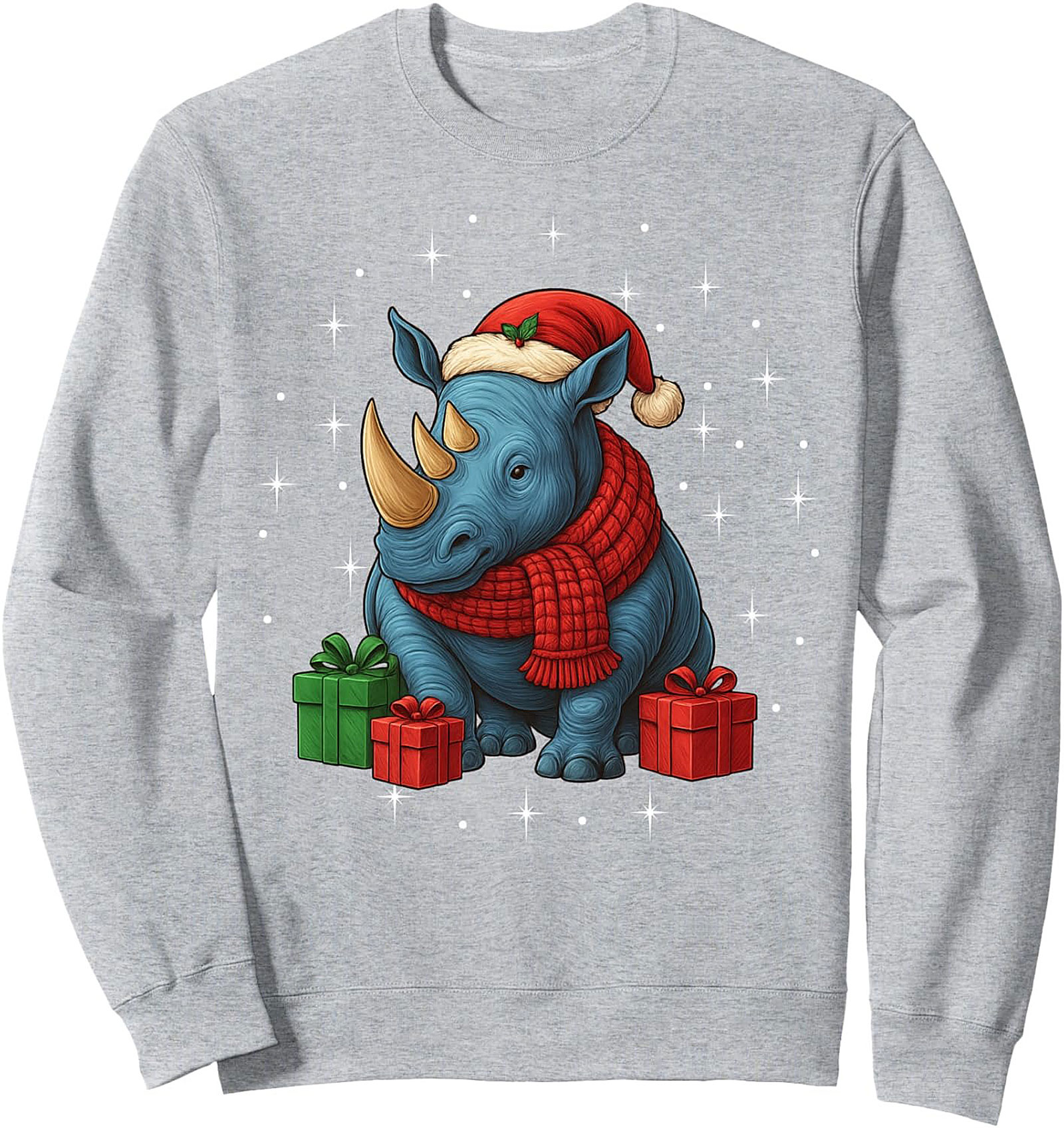 Festive Christmas Rhino Graphic Sweatshirt  Crewneck