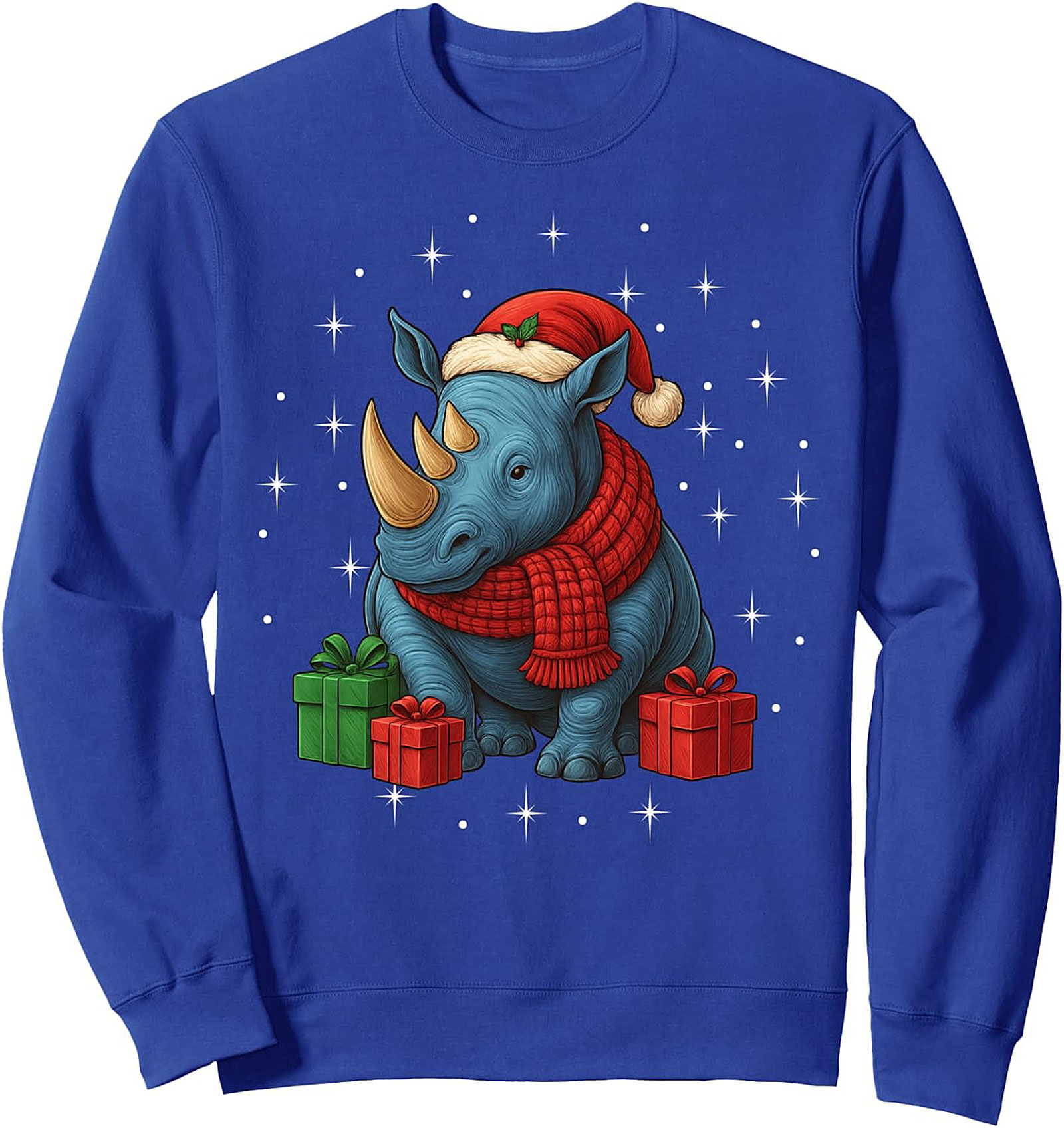 Festive Christmas Rhino Graphic Sweatshirt  Crewneck