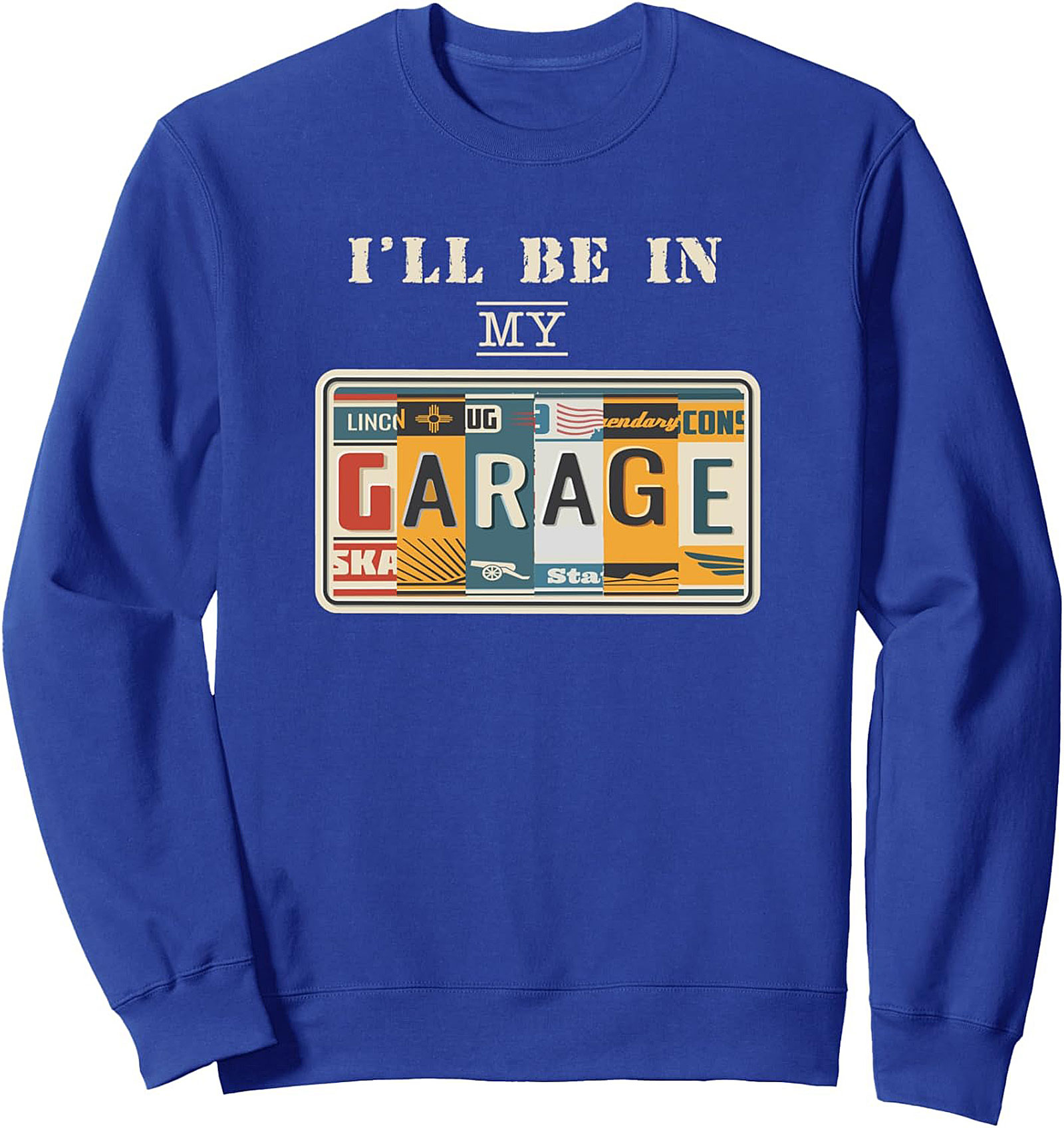 Garage Mechanic Crewneck Sweatshirt License Plate Design