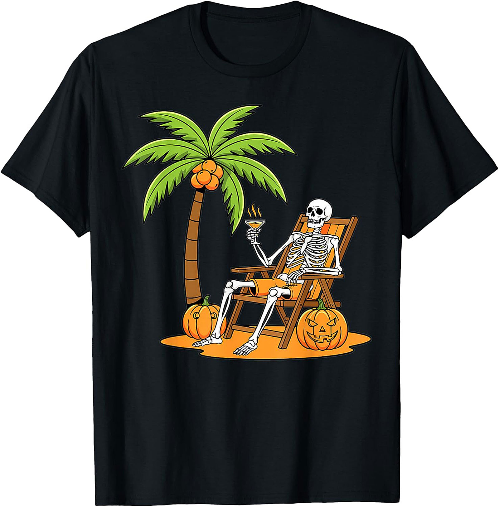 Funny Skeleton Beach Vacation Graphic Tee | Halloween Shirt