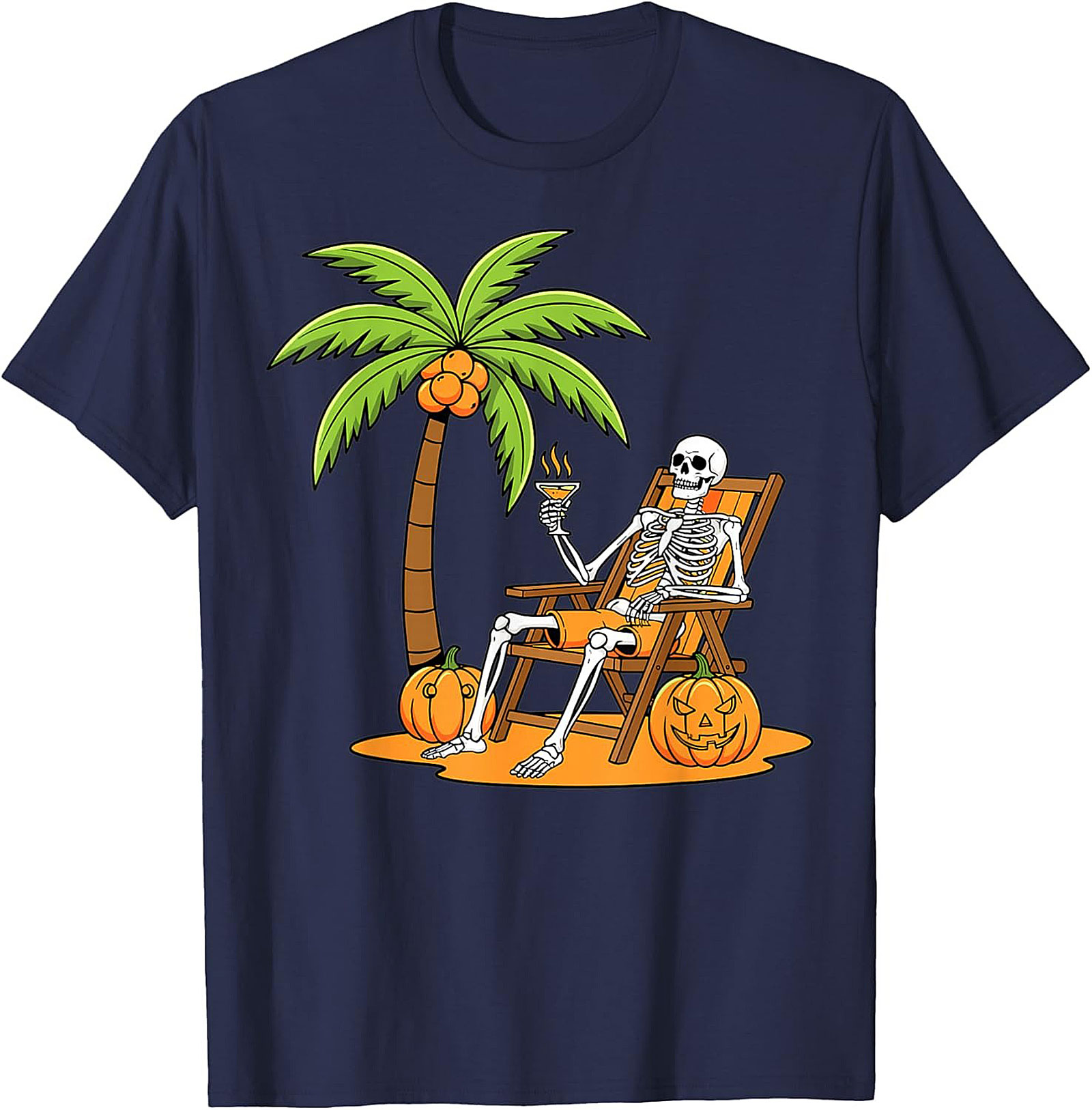 Funny Skeleton Beach Vacation Graphic Tee | Halloween Shirt