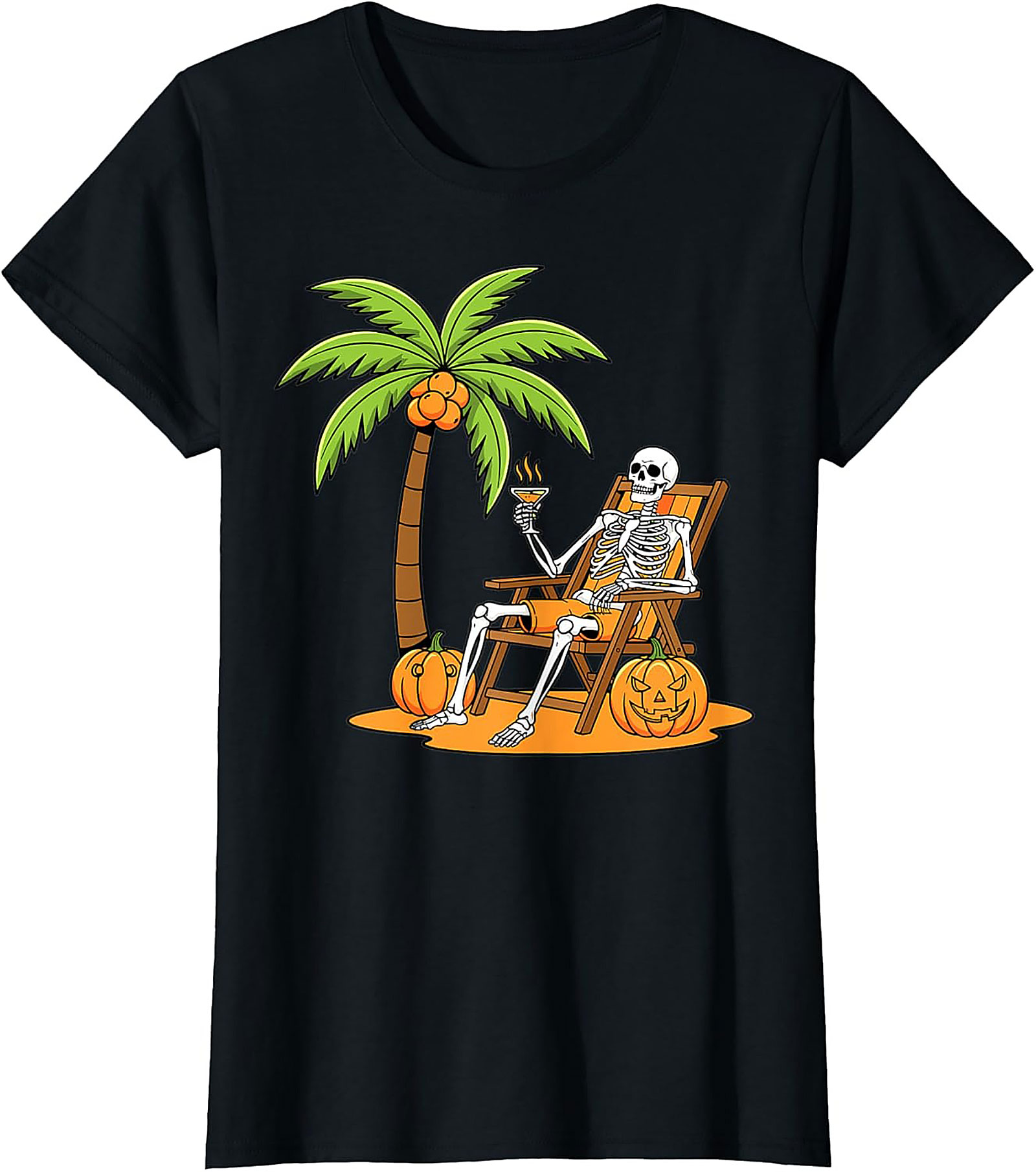 Funny Skeleton Beach Vacation Graphic Tee | Halloween Shirt