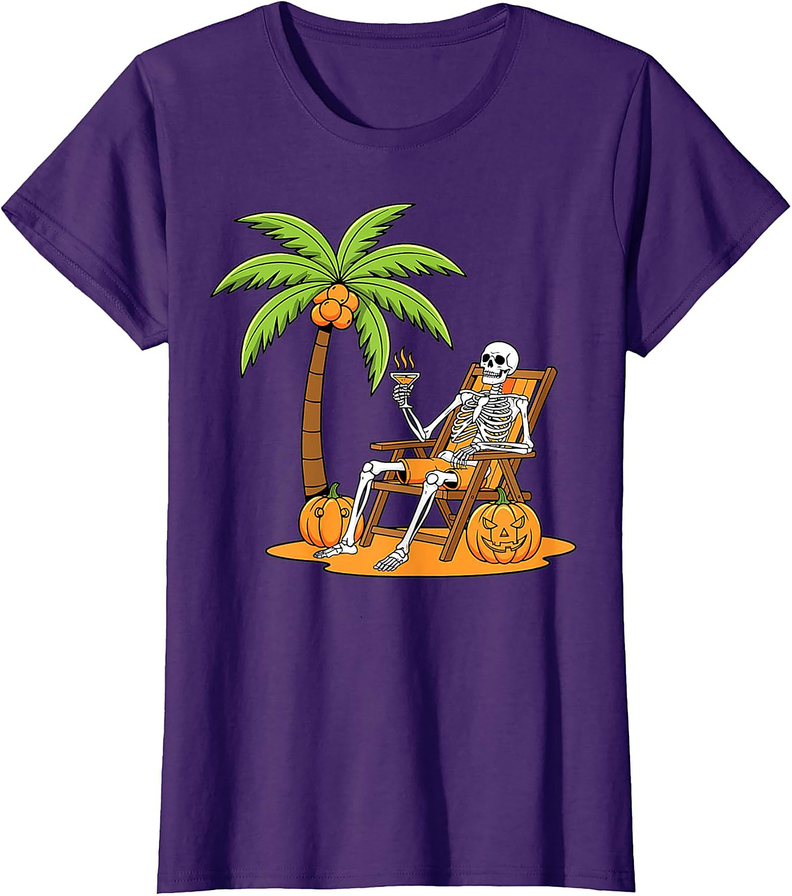 Funny Skeleton Beach Vacation Graphic Tee | Halloween Shirt