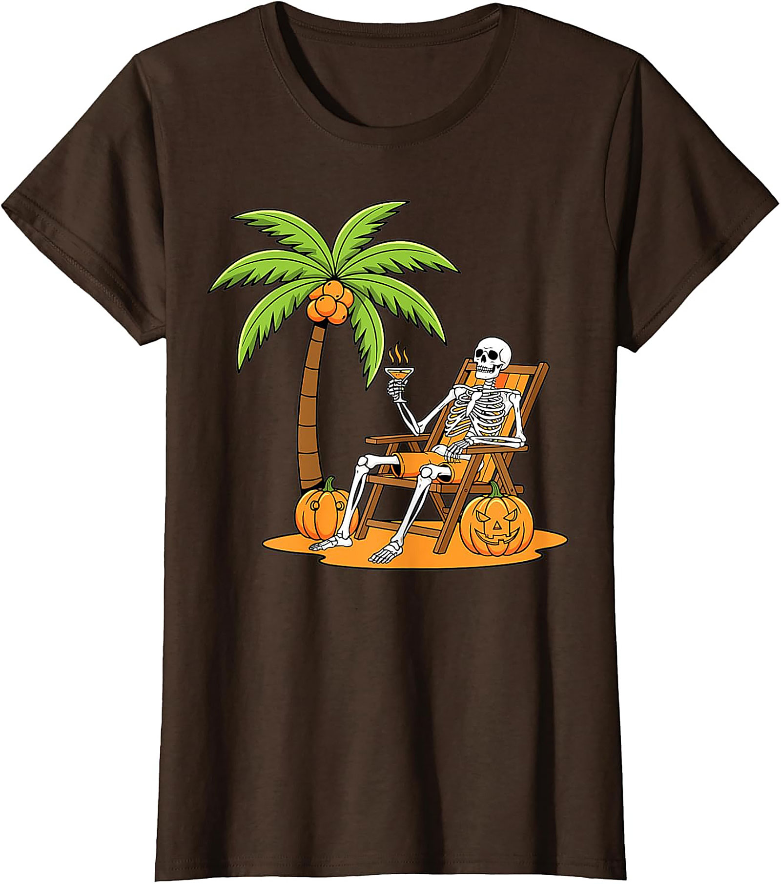 Funny Skeleton Beach Vacation Graphic Tee | Halloween Shirt