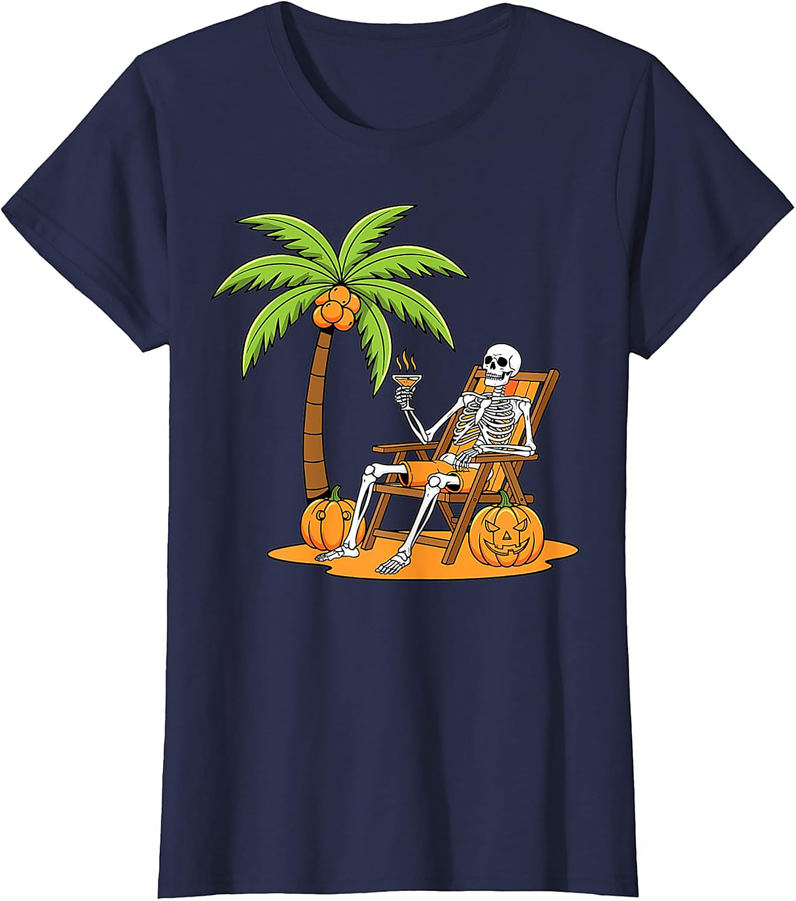 Funny Skeleton Beach Vacation Graphic Tee | Halloween Shirt