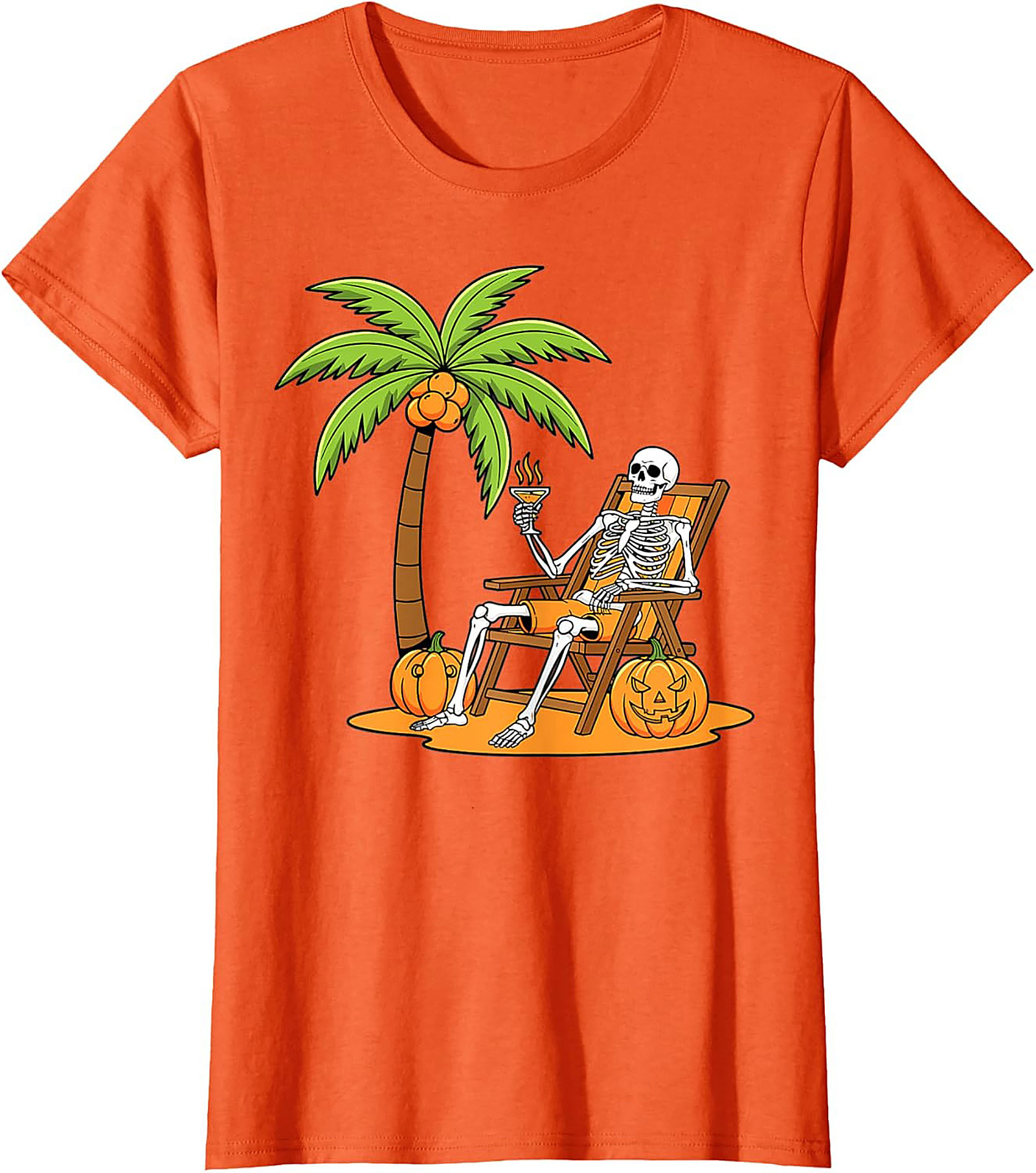 Funny Skeleton Beach Vacation Graphic Tee | Halloween Shirt