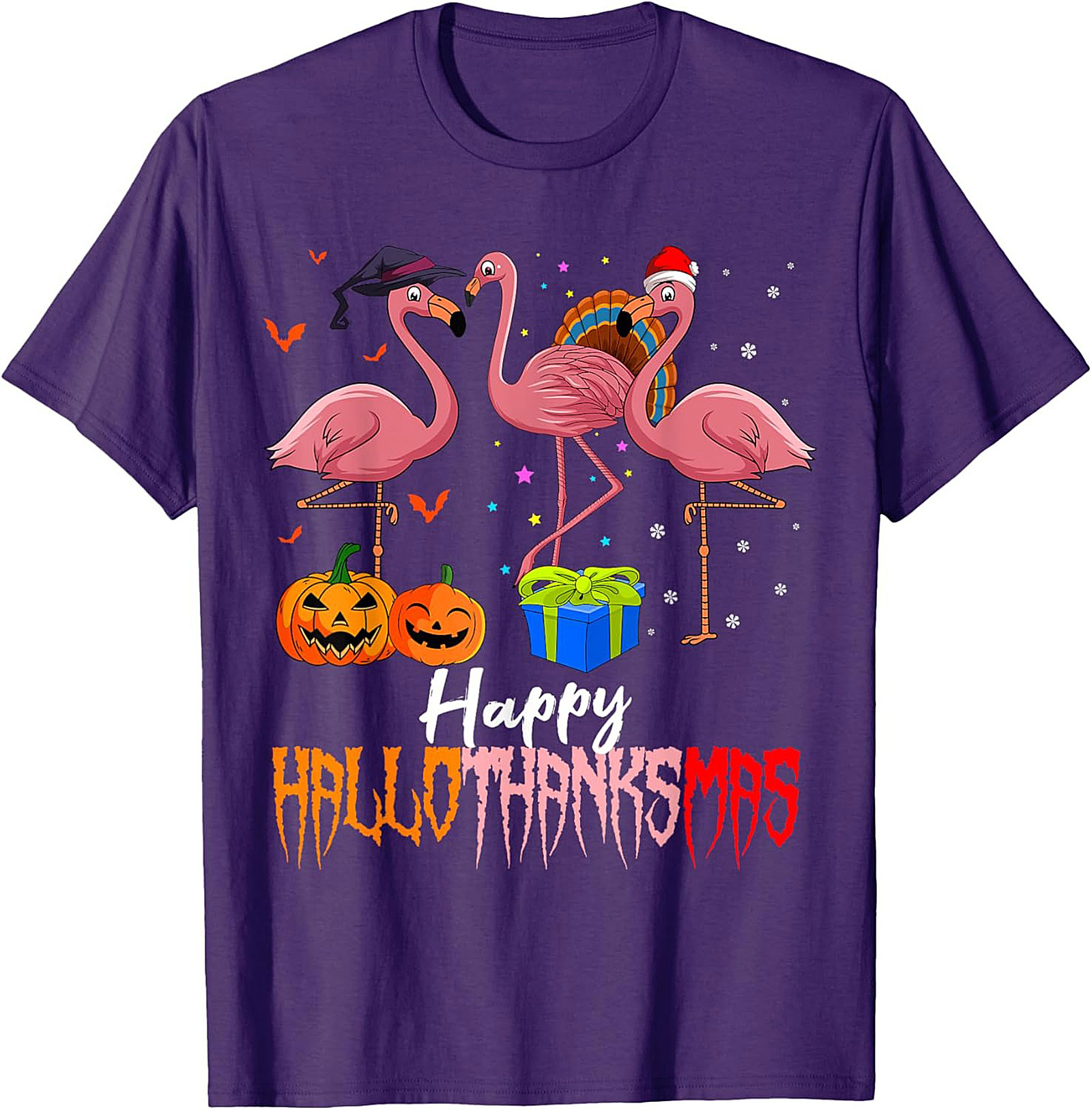 Funny Hallothanksmas Flamingo T-shirt | Unisex Holiday Tee