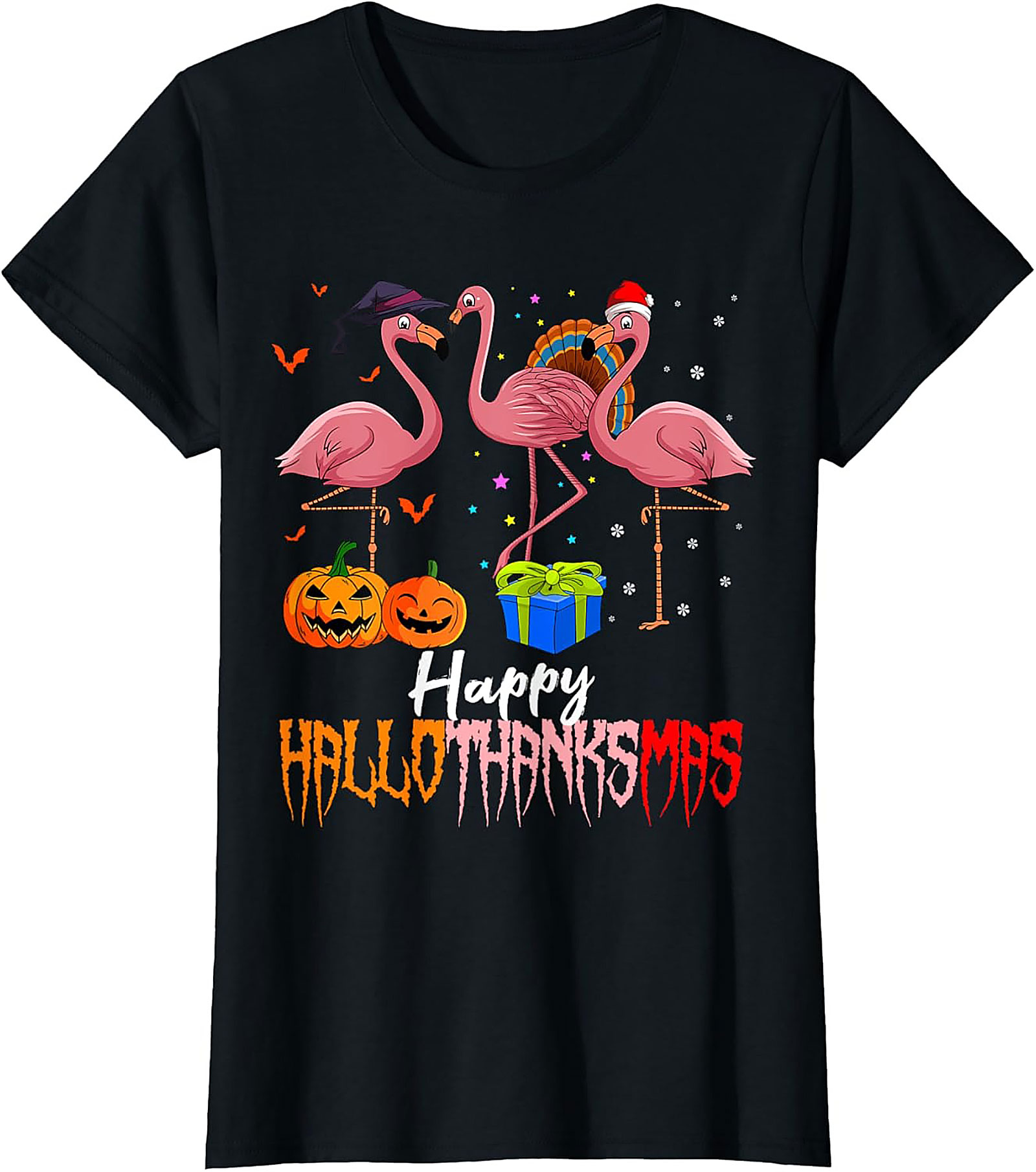 Funny Hallothanksmas Flamingo T-shirt | Unisex Holiday Tee