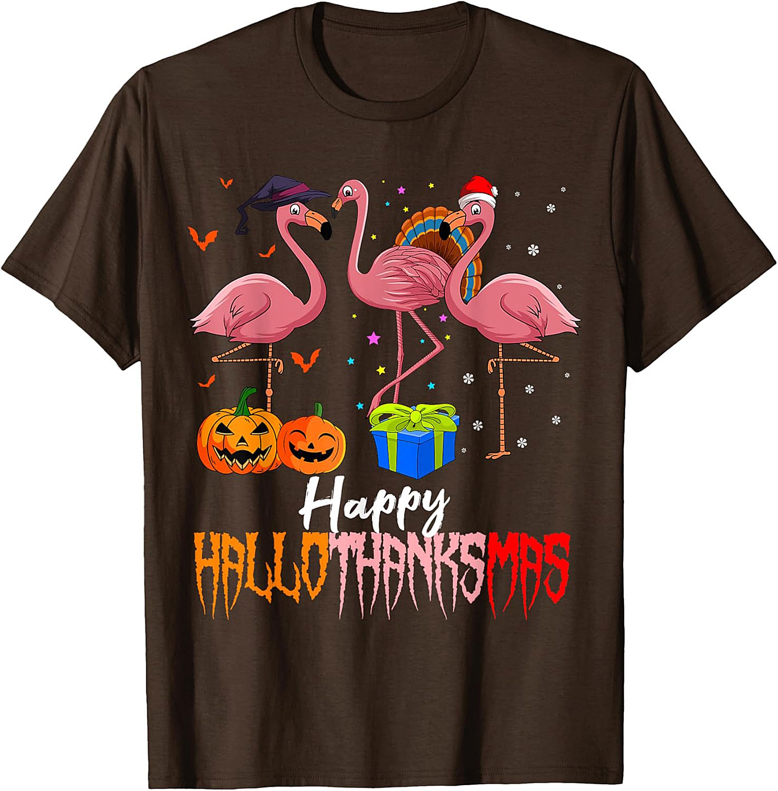 Funny Hallothanksmas Flamingo T-shirt | Unisex Holiday Tee