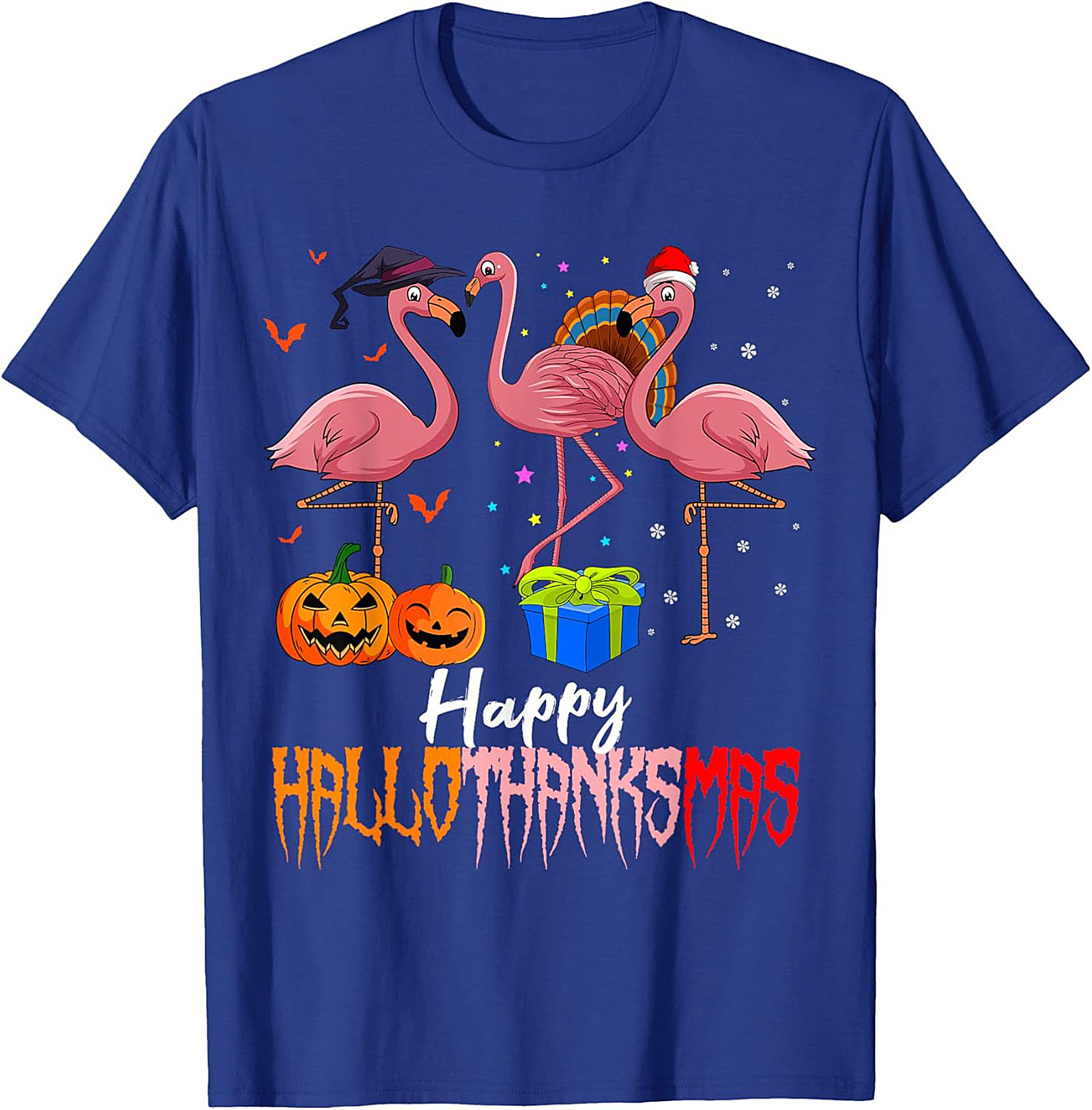 Funny Hallothanksmas Flamingo T-shirt | Unisex Holiday Tee
