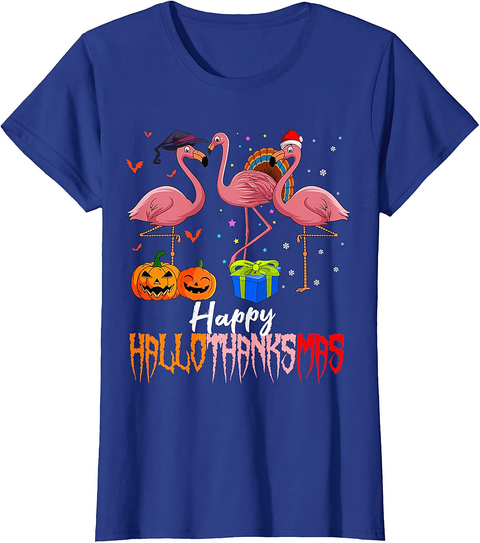 Funny Hallothanksmas Flamingo T-shirt | Unisex Holiday Tee