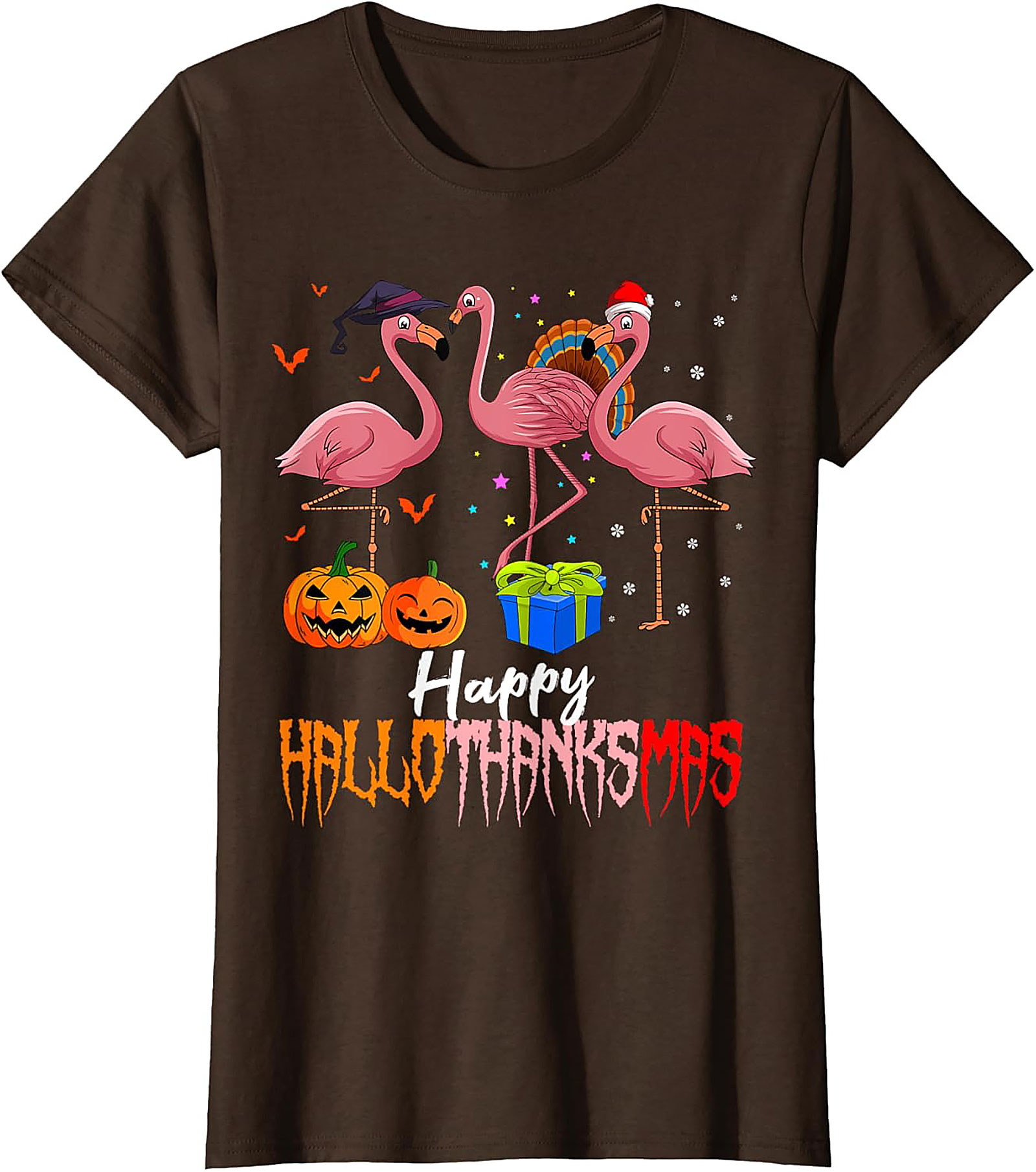 Funny Hallothanksmas Flamingo T-shirt | Unisex Holiday Tee