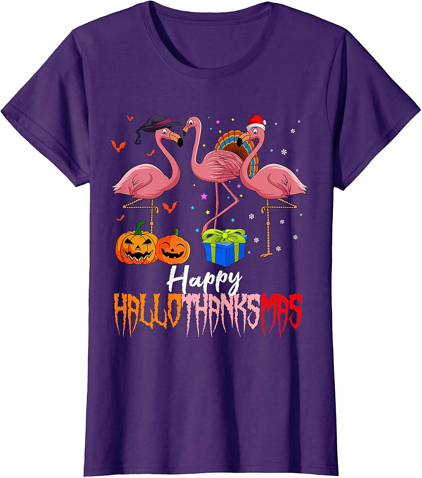 Funny Hallothanksmas Flamingo T-shirt | Unisex Holiday Tee