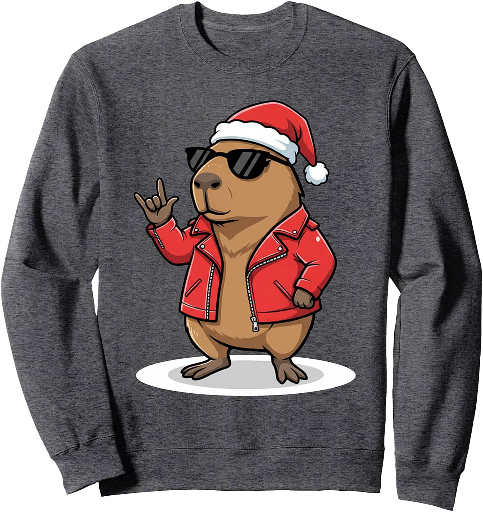 Rock and Roll Capybara Christmas Crewneck Sweatshirt