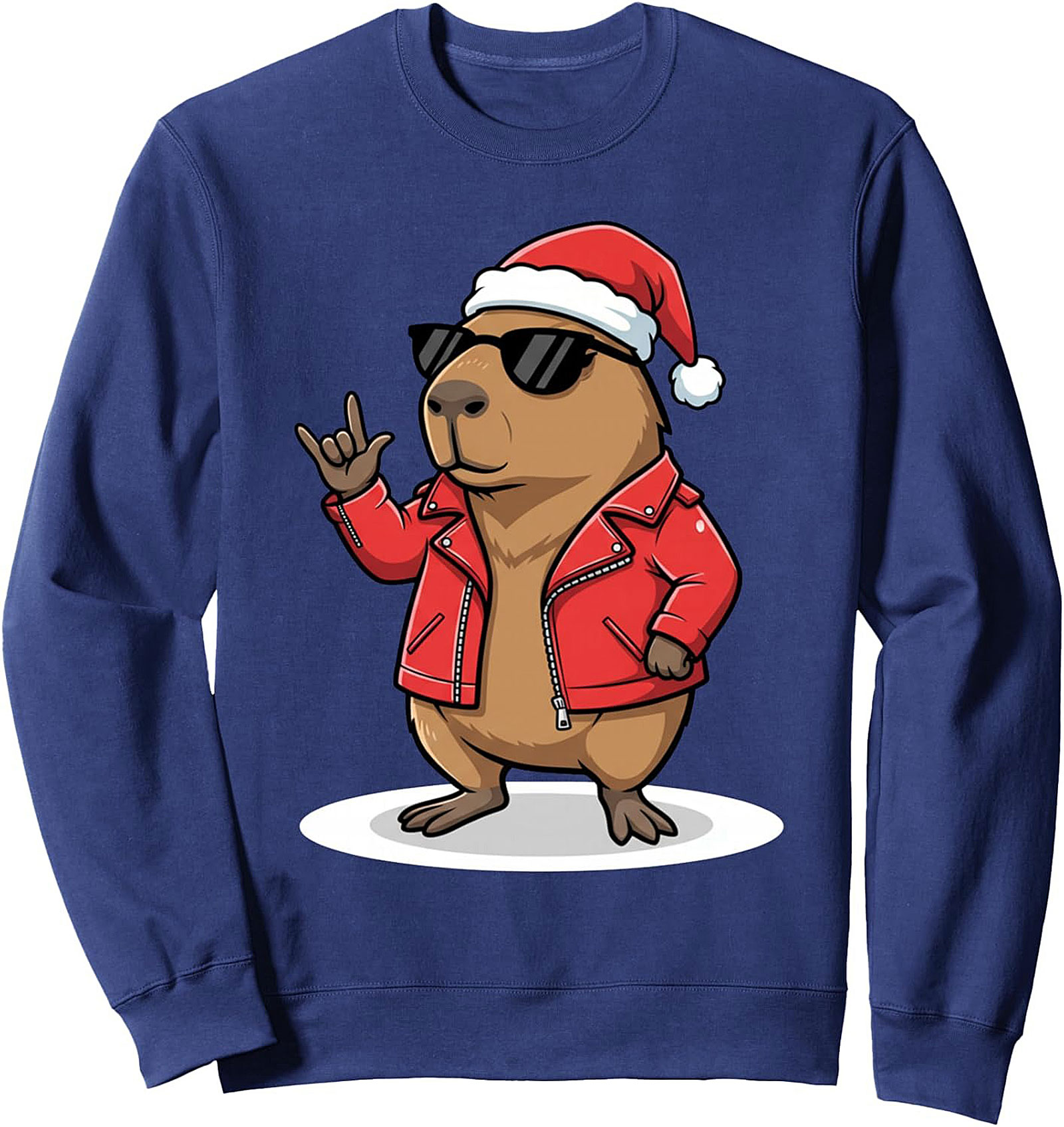 Rock and Roll Capybara Christmas Crewneck Sweatshirt