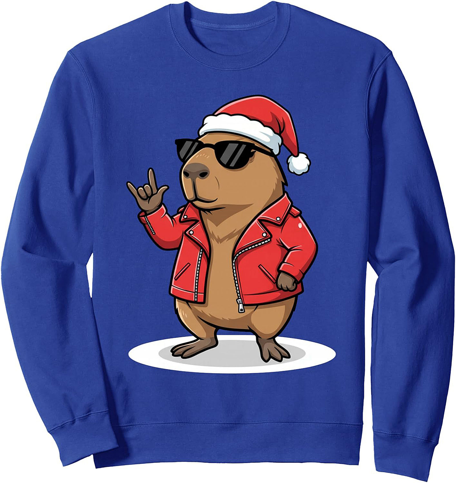 Rock and Roll Capybara Christmas Crewneck Sweatshirt