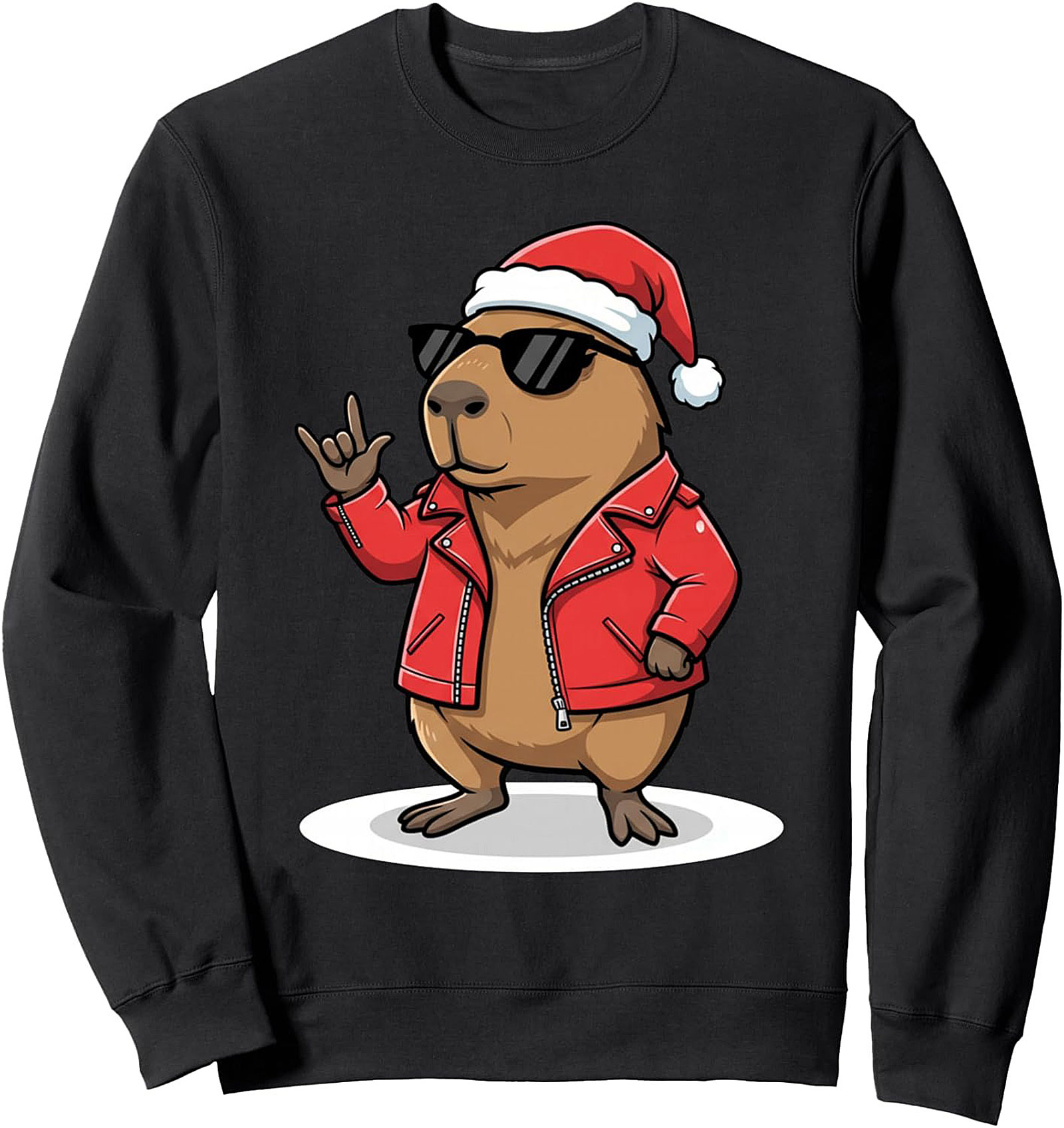 Rock and Roll Capybara Christmas Crewneck Sweatshirt