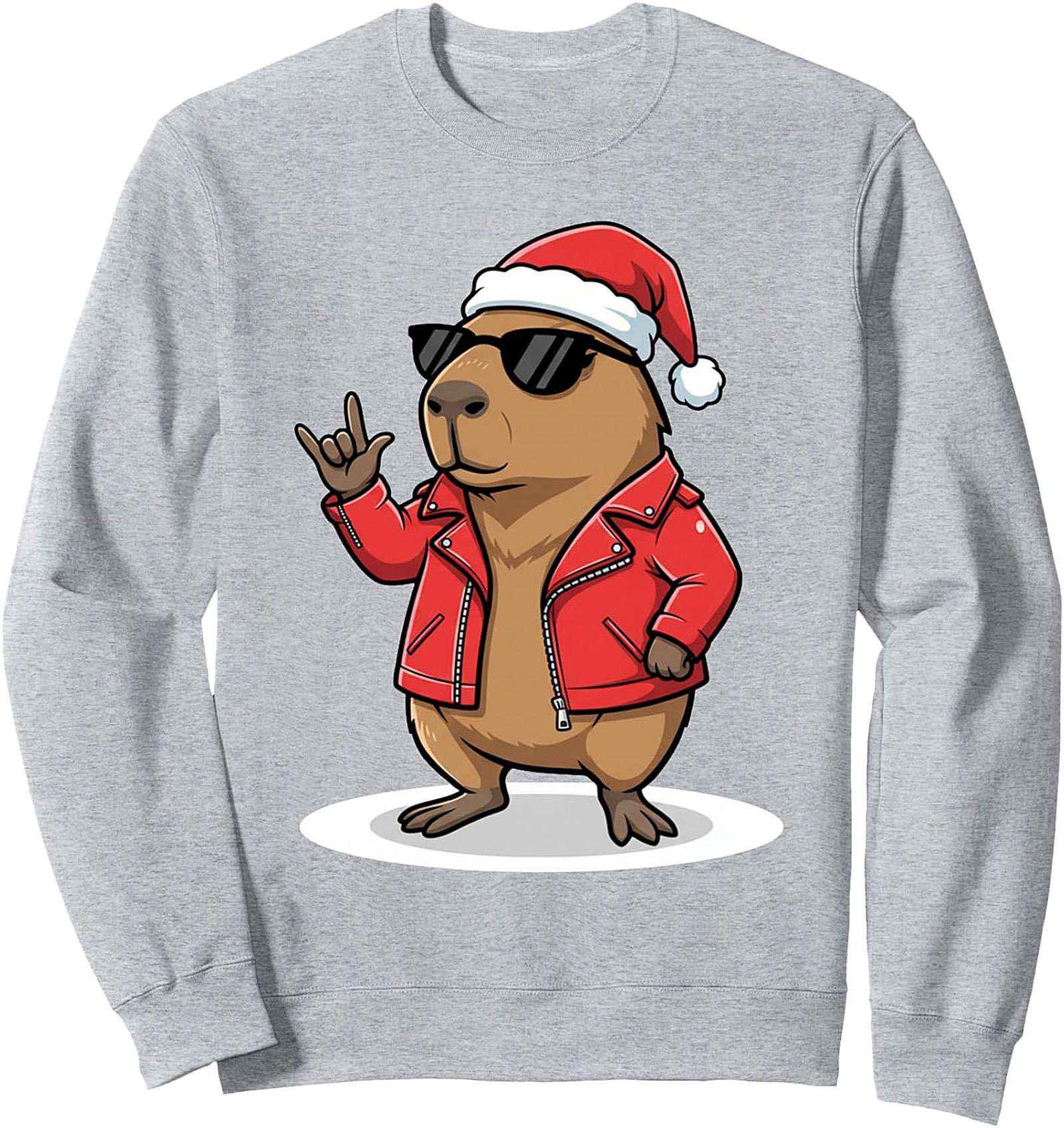 Rock and Roll Capybara Christmas Crewneck Sweatshirt