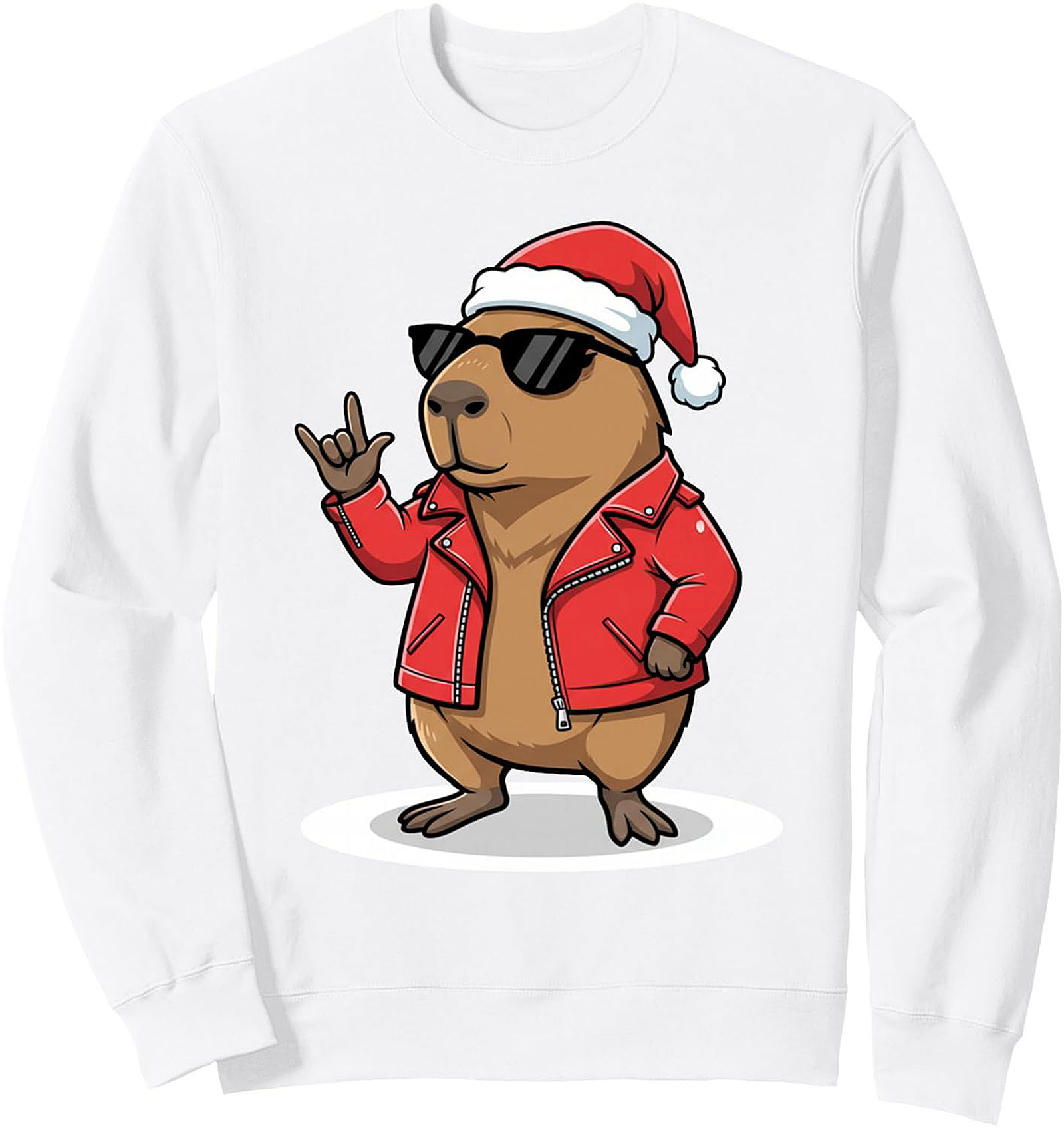 Rock and Roll Capybara Christmas Crewneck Sweatshirt
