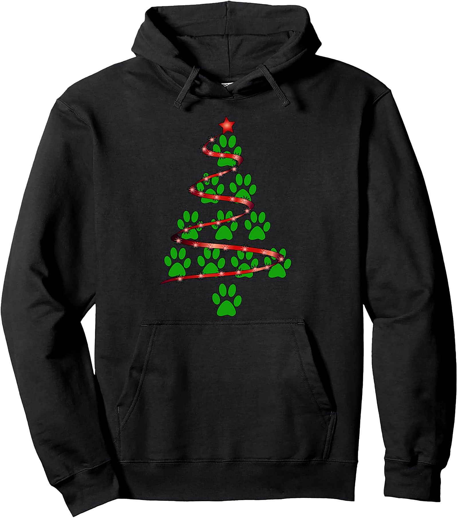 Dog Paw Christmas Tree Graphic Hoodie - Festive Holiday Pullover