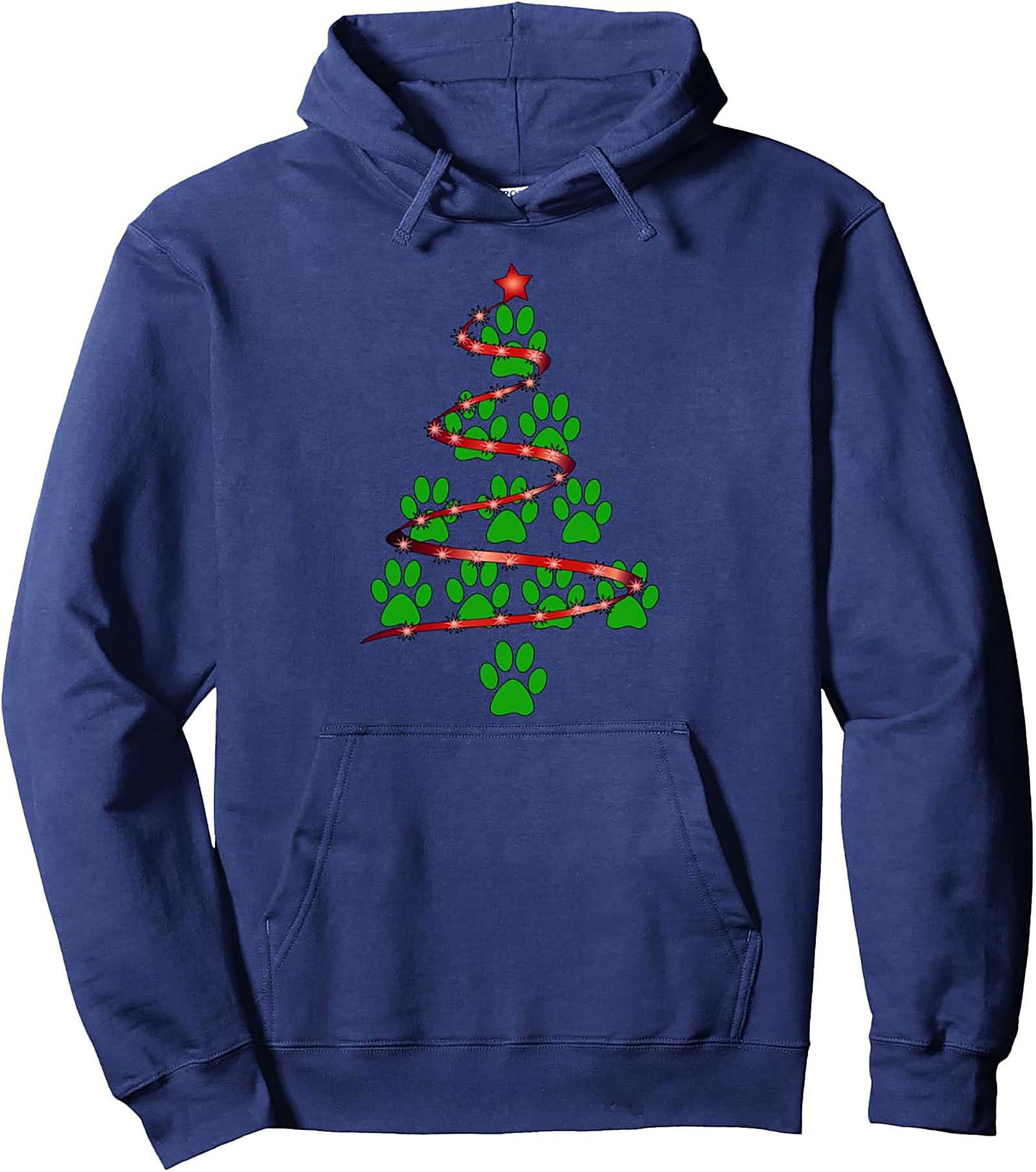 Dog Paw Christmas Tree Graphic Hoodie - Festive Holiday Pullover