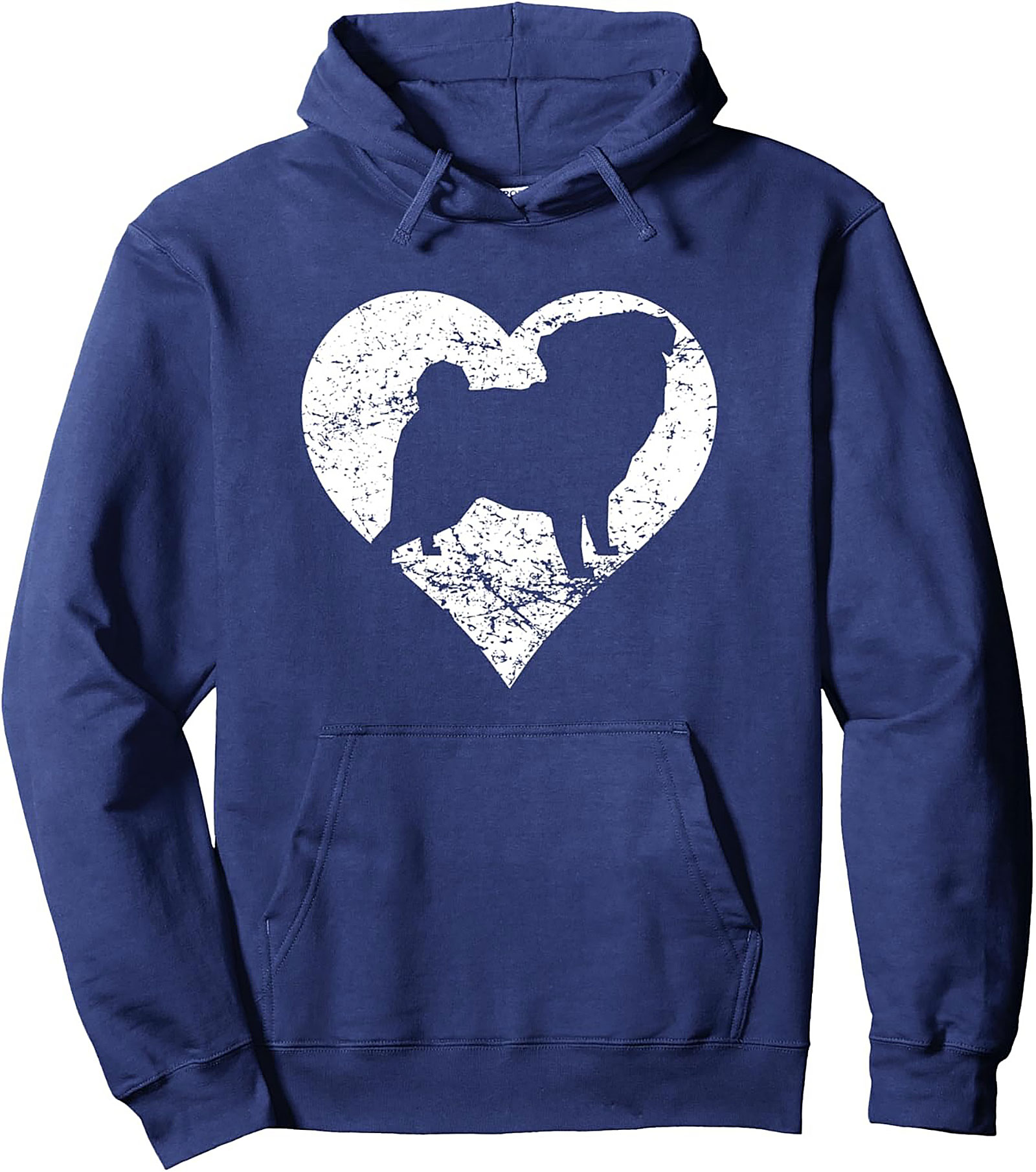 Vintage Pug Dog Silhouette Heart Graphic Hoodie | Cozy Pullover