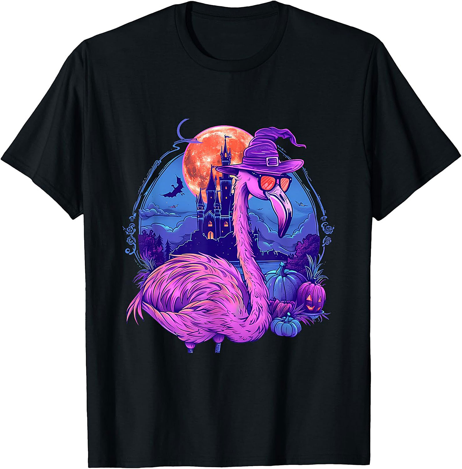 Funny Halloween Flamingo Witch T-Shirt | Pink Graphic Tee