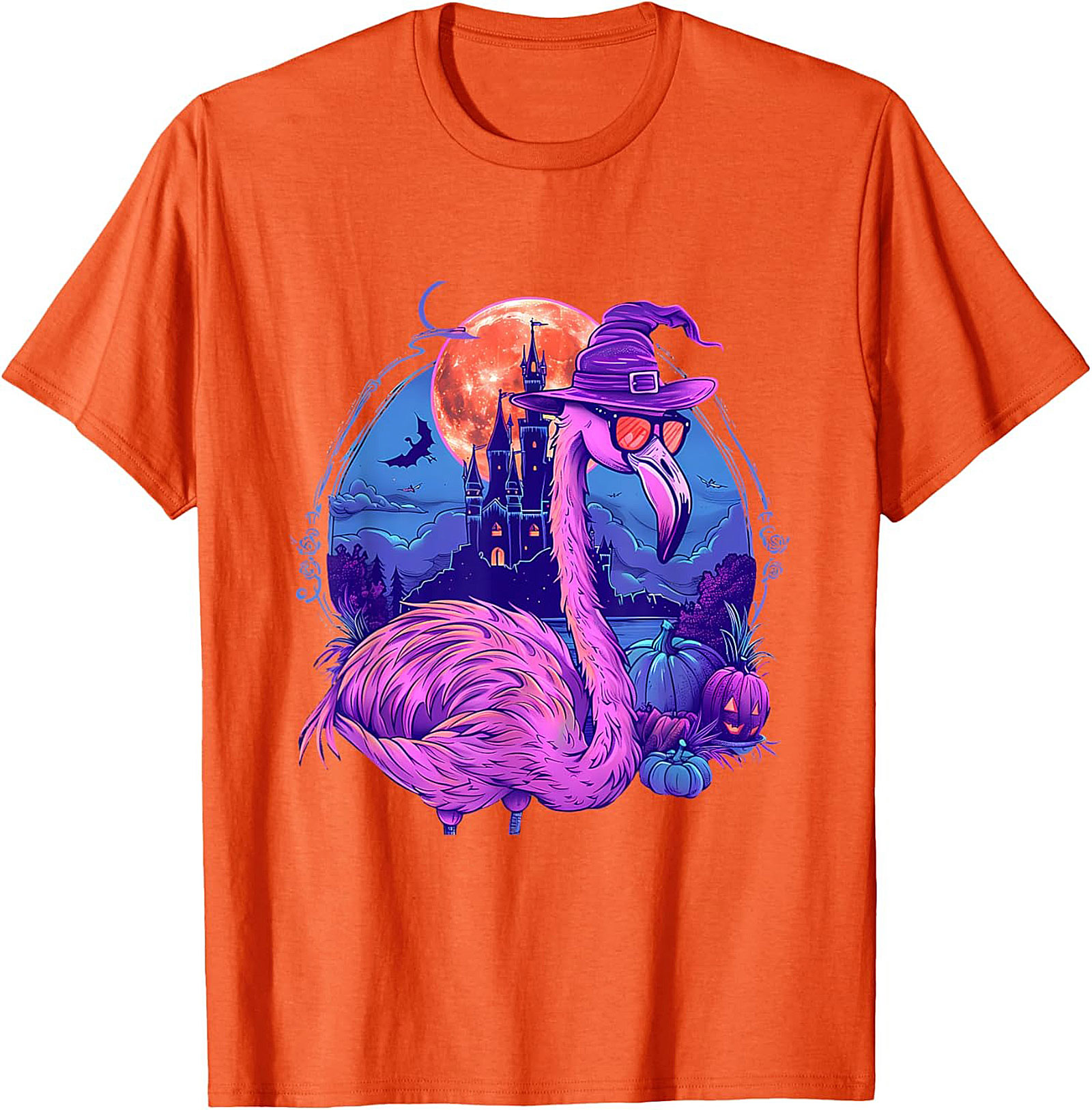 Funny Halloween Flamingo Witch T-Shirt | Pink Graphic Tee