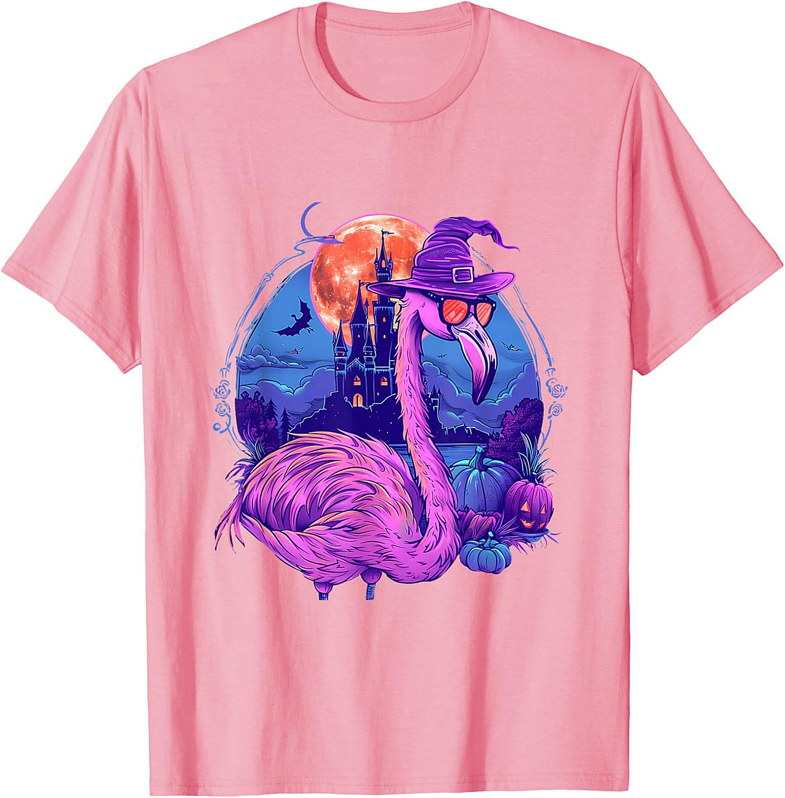 Funny Halloween Flamingo Witch T-Shirt | Pink Graphic Tee