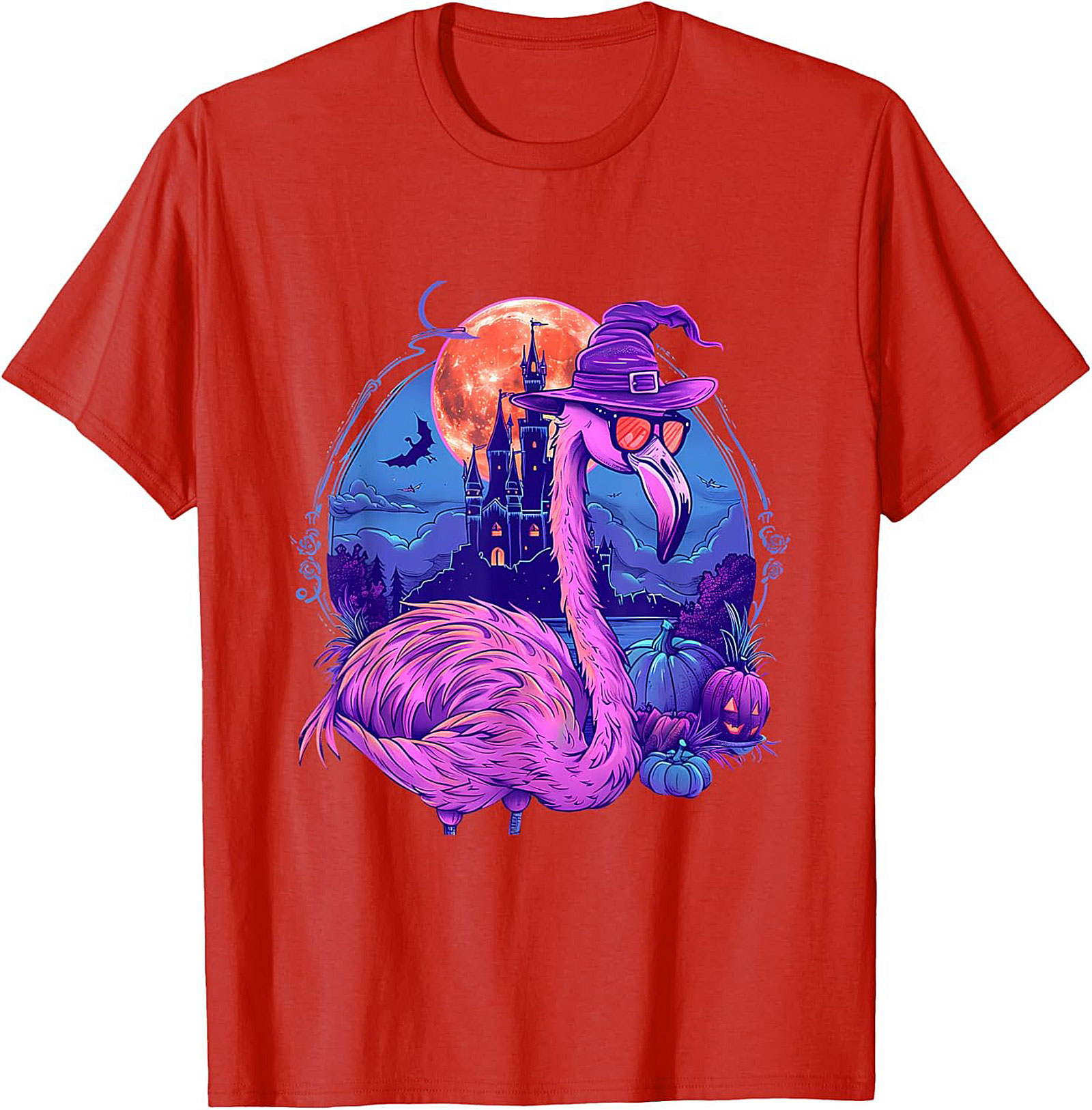 Funny Halloween Flamingo Witch T-Shirt | Pink Graphic Tee