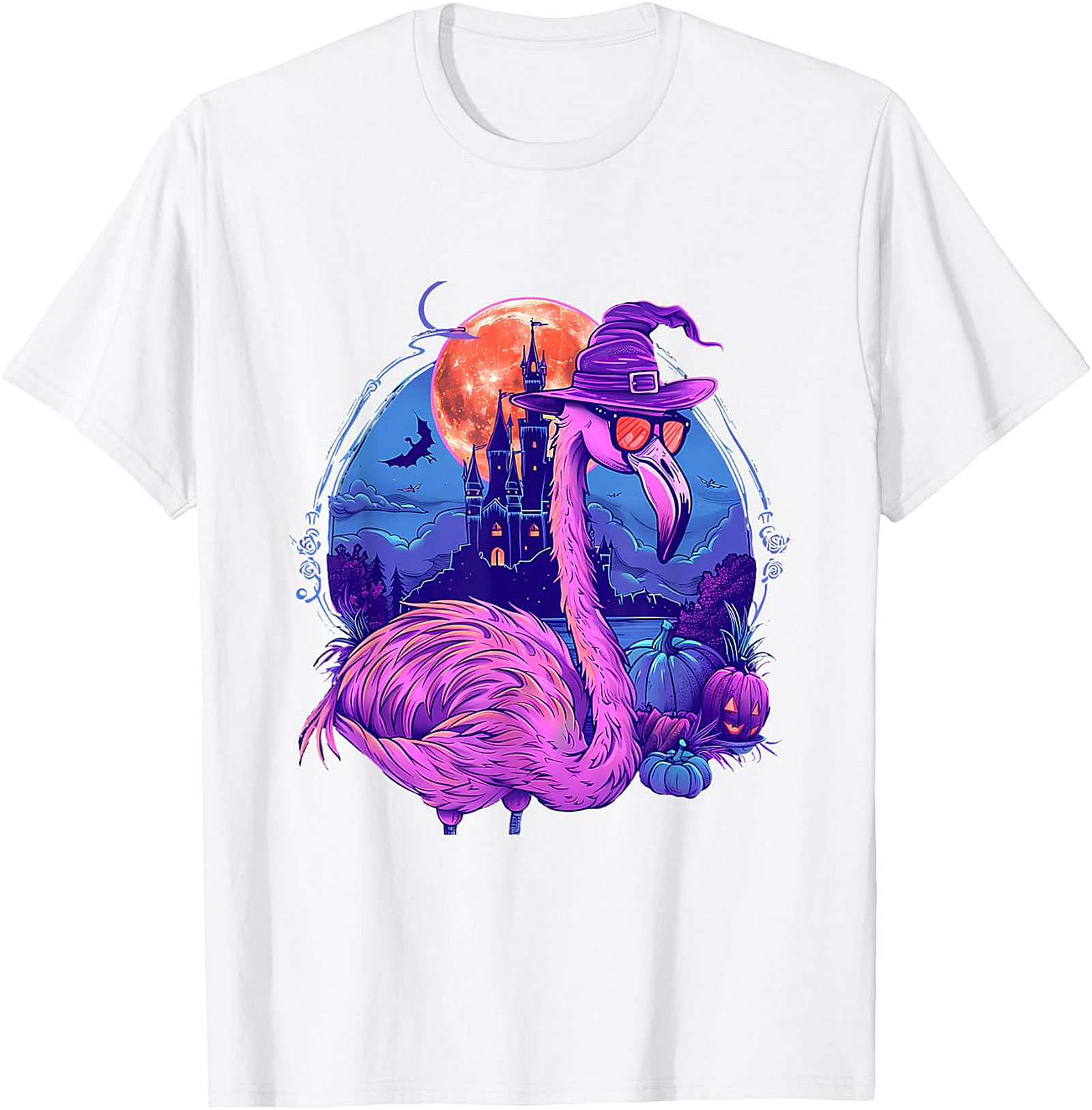 Funny Halloween Flamingo Witch T-Shirt | Pink Graphic Tee