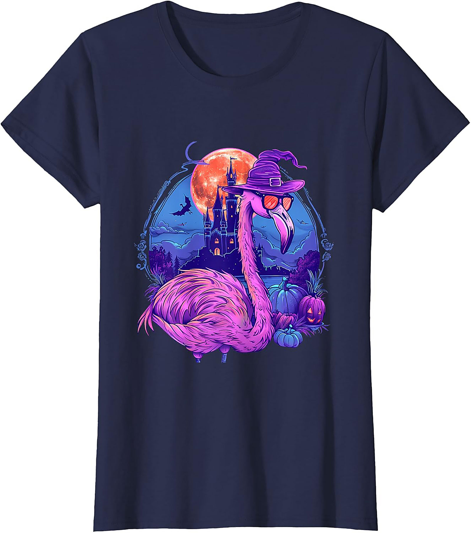 Funny Halloween Flamingo Witch T-Shirt | Pink Graphic Tee