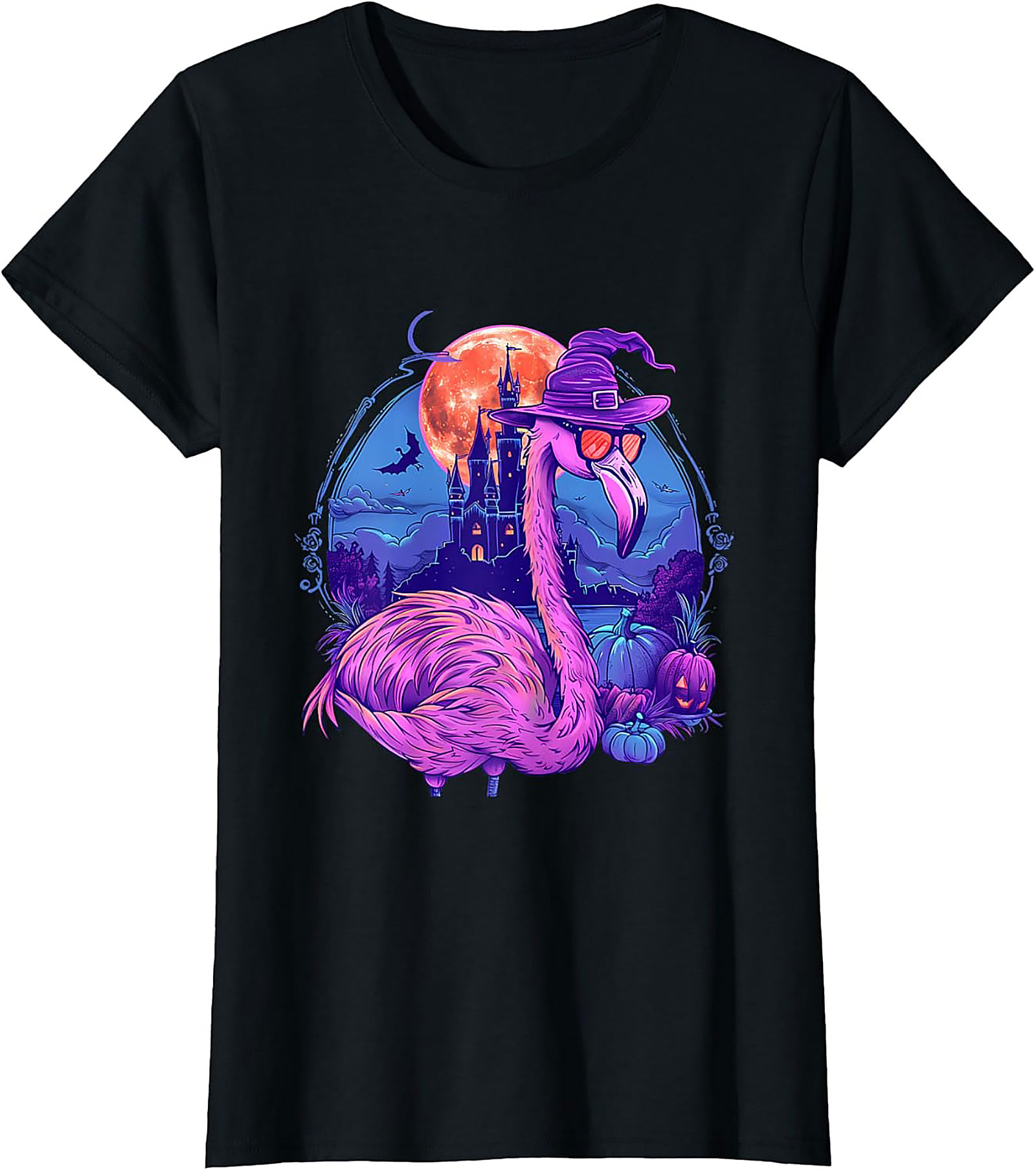 Funny Halloween Flamingo Witch T-Shirt | Pink Graphic Tee