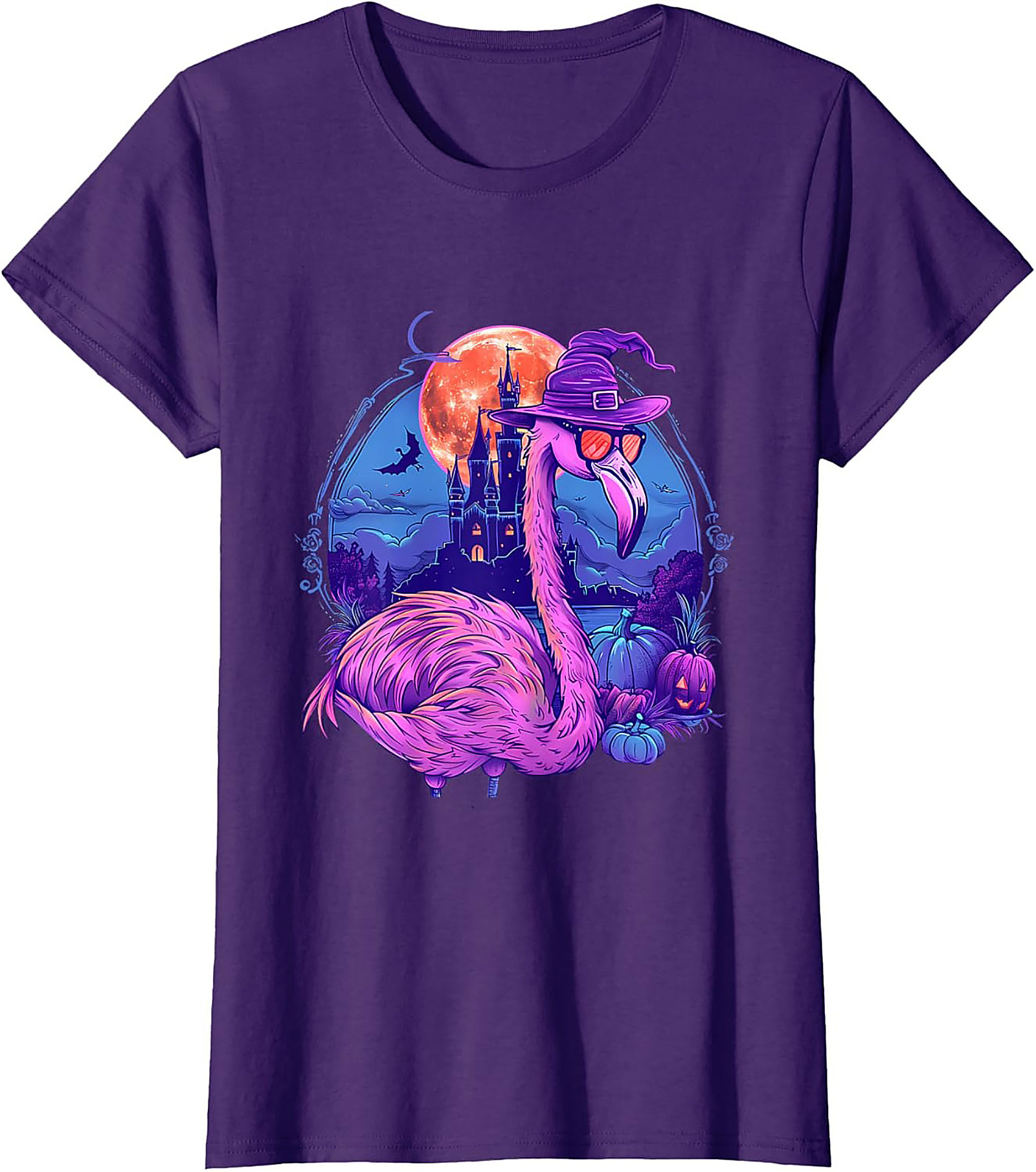 Funny Halloween Flamingo Witch T-Shirt | Pink Graphic Tee