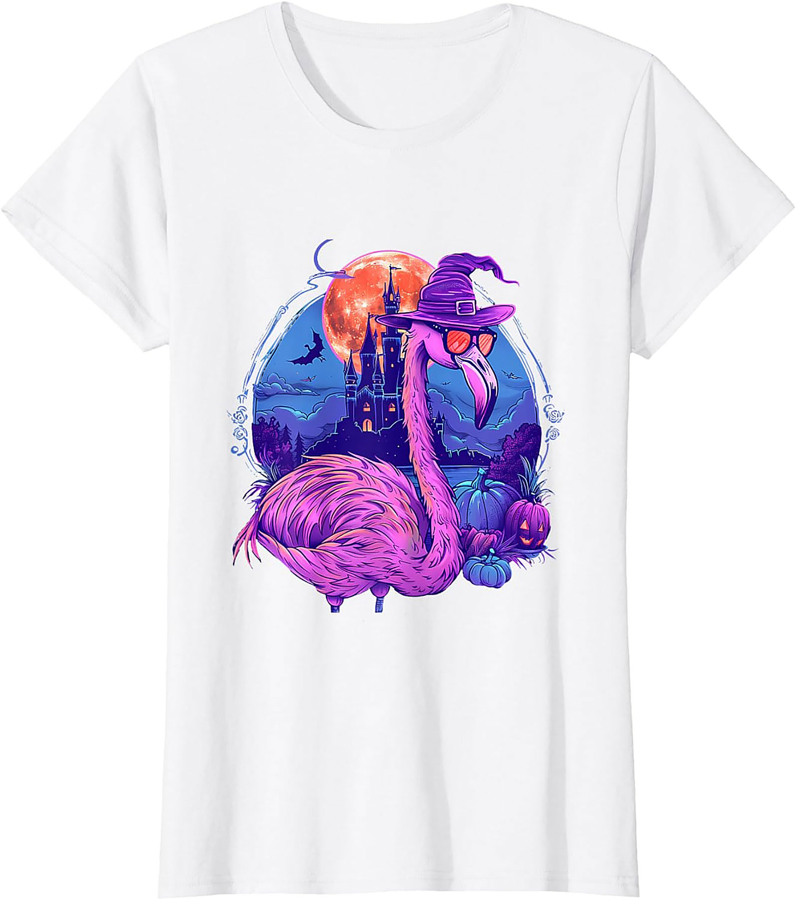Funny Halloween Flamingo Witch T-Shirt | Pink Graphic Tee