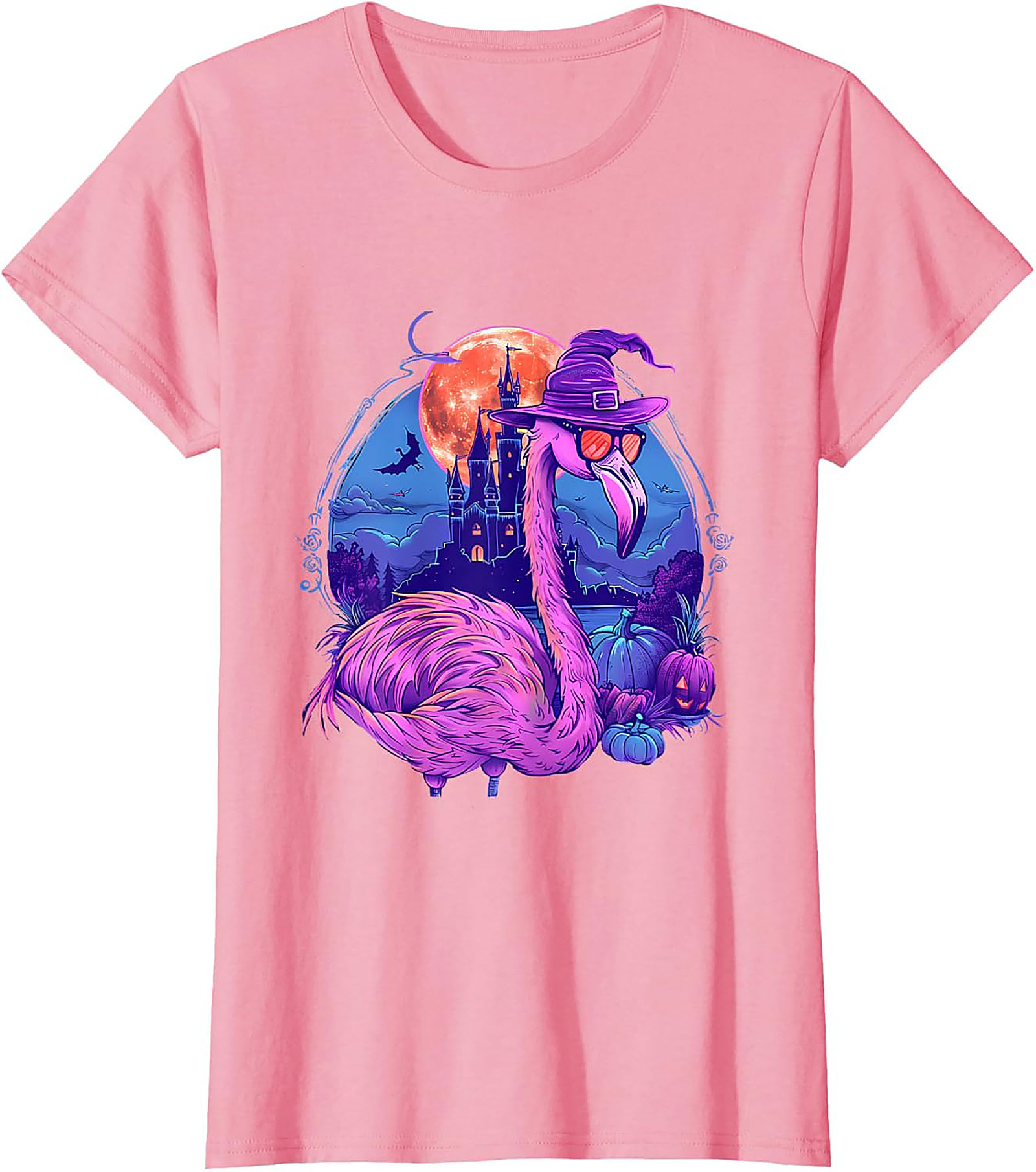 Funny Halloween Flamingo Witch T-Shirt | Pink Graphic Tee