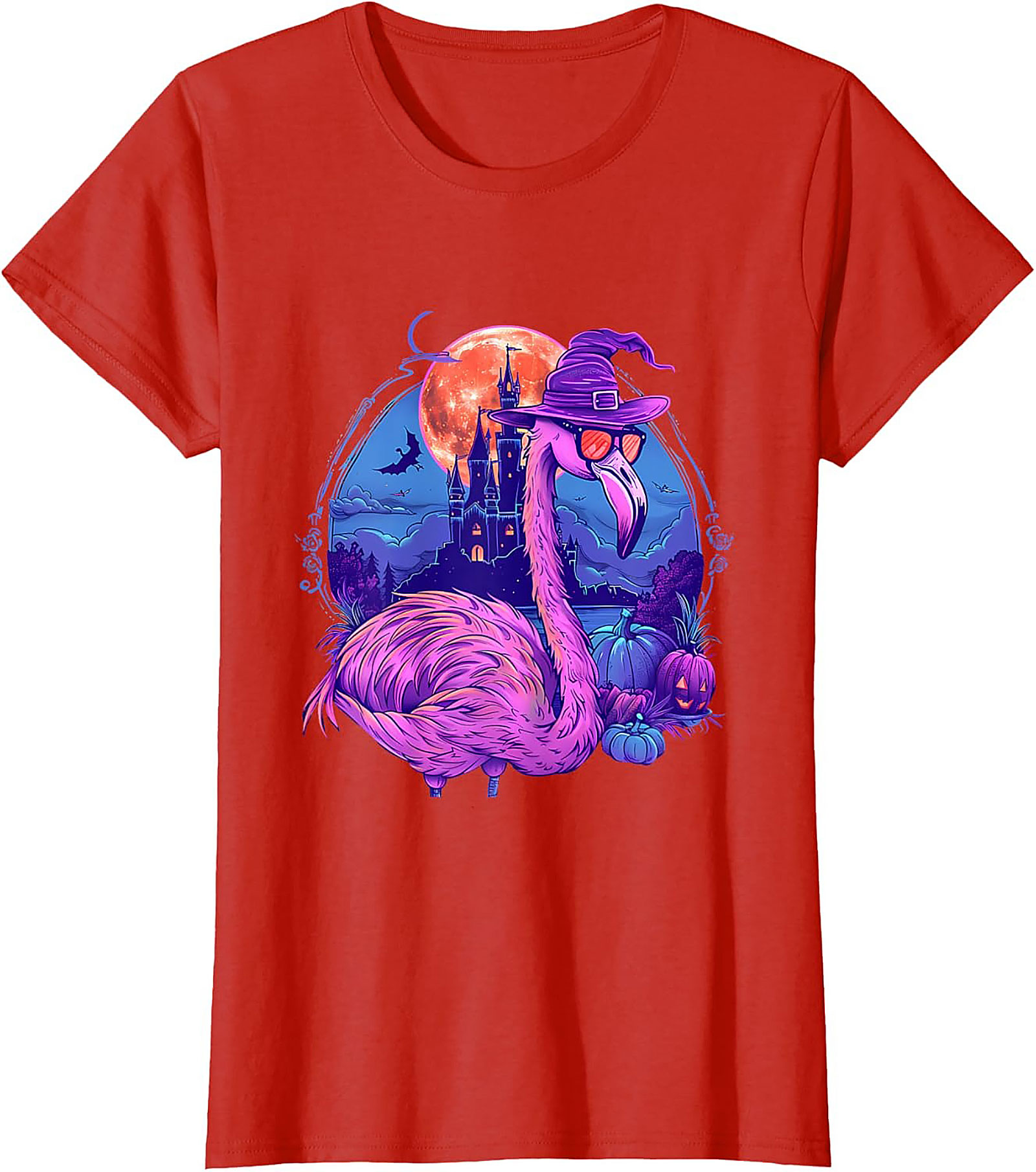 Funny Halloween Flamingo Witch T-Shirt | Pink Graphic Tee
