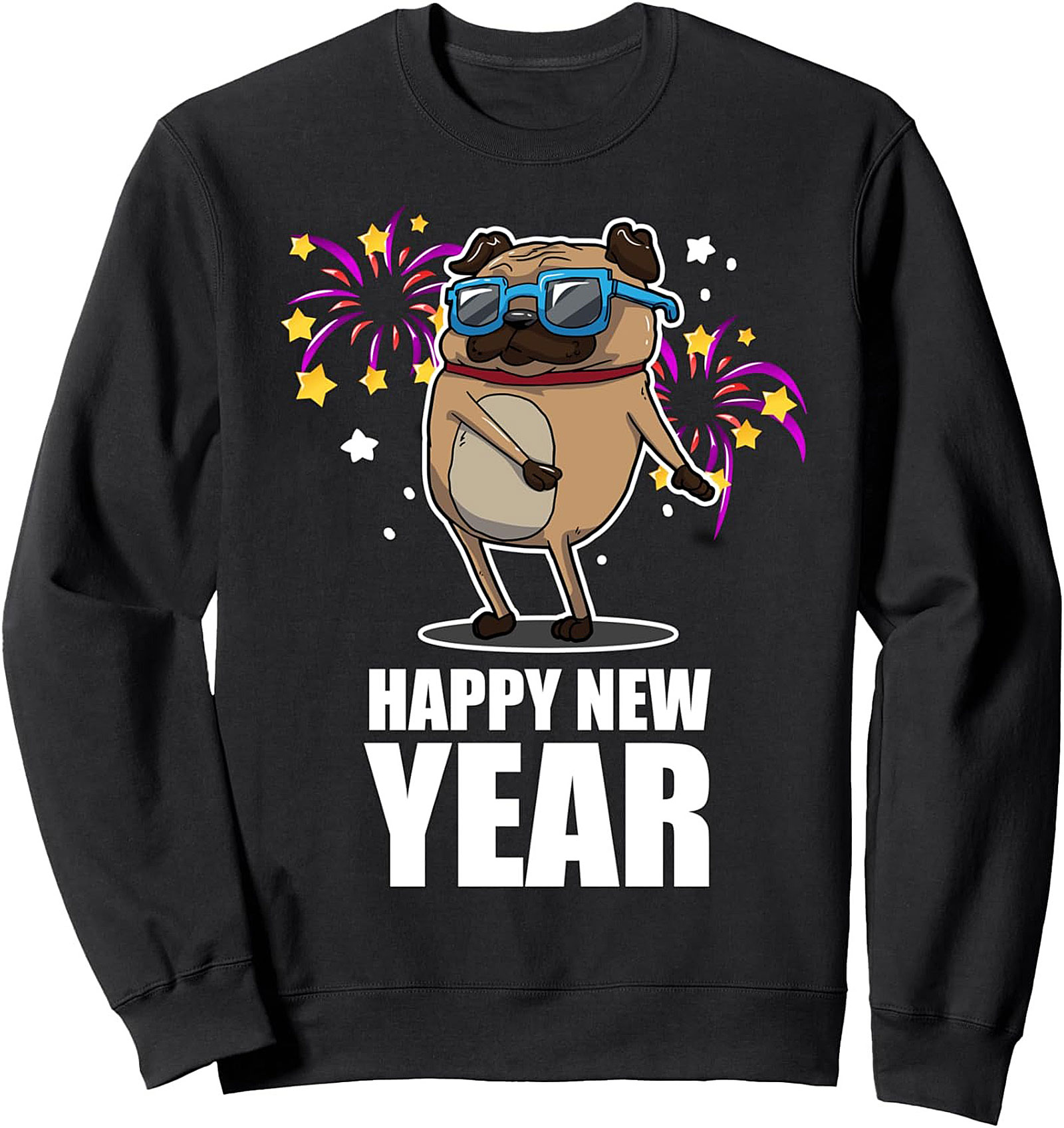 Dancing Pug Happy New Year Crewneck Sweatshirt