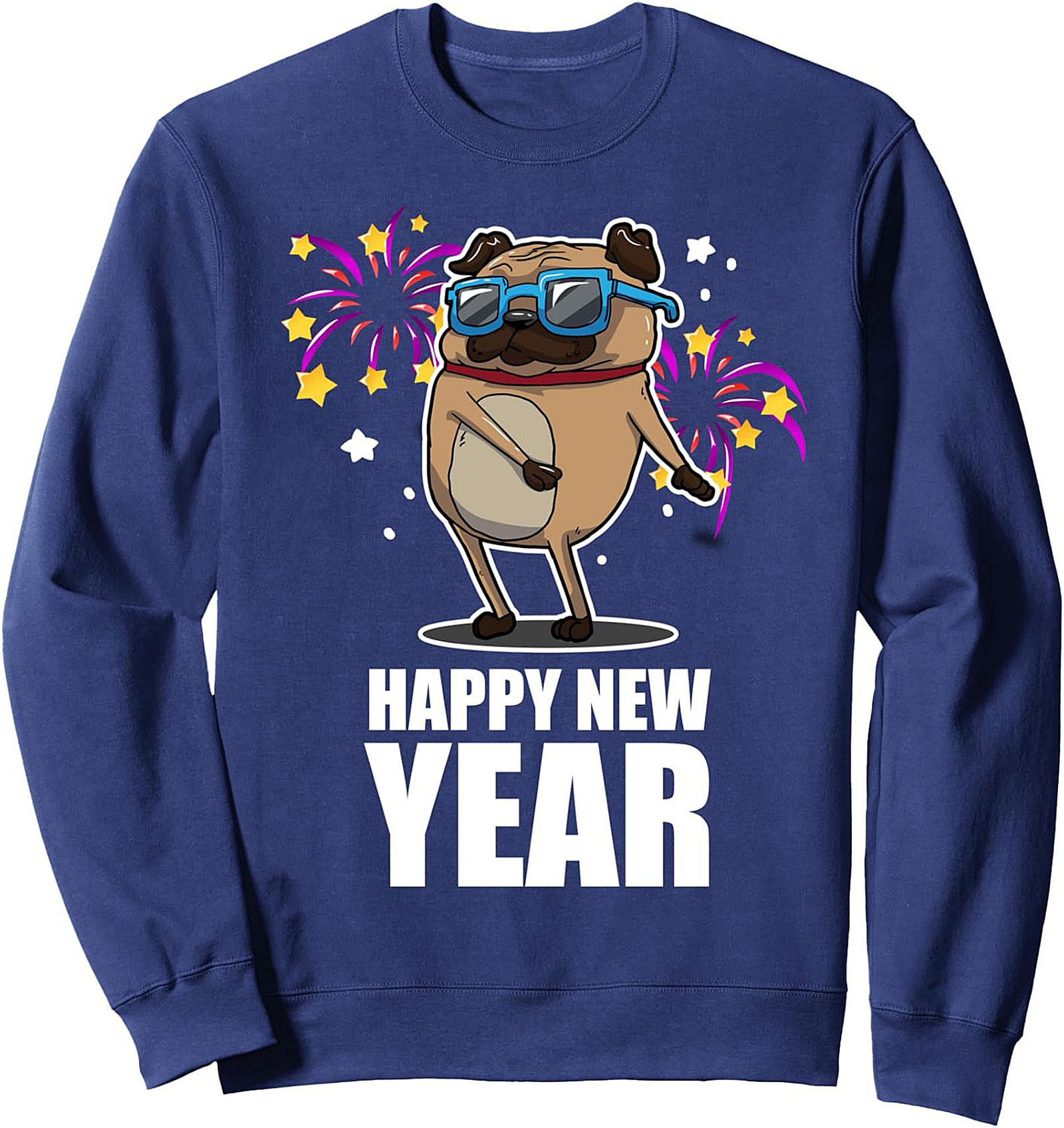 Dancing Pug Happy New Year Crewneck Sweatshirt 