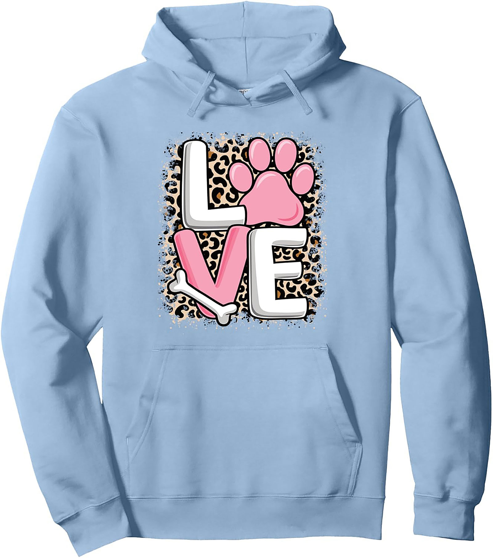LOVE Paw Print & Leopard Dog Lover Graphic Hoodie Pullover